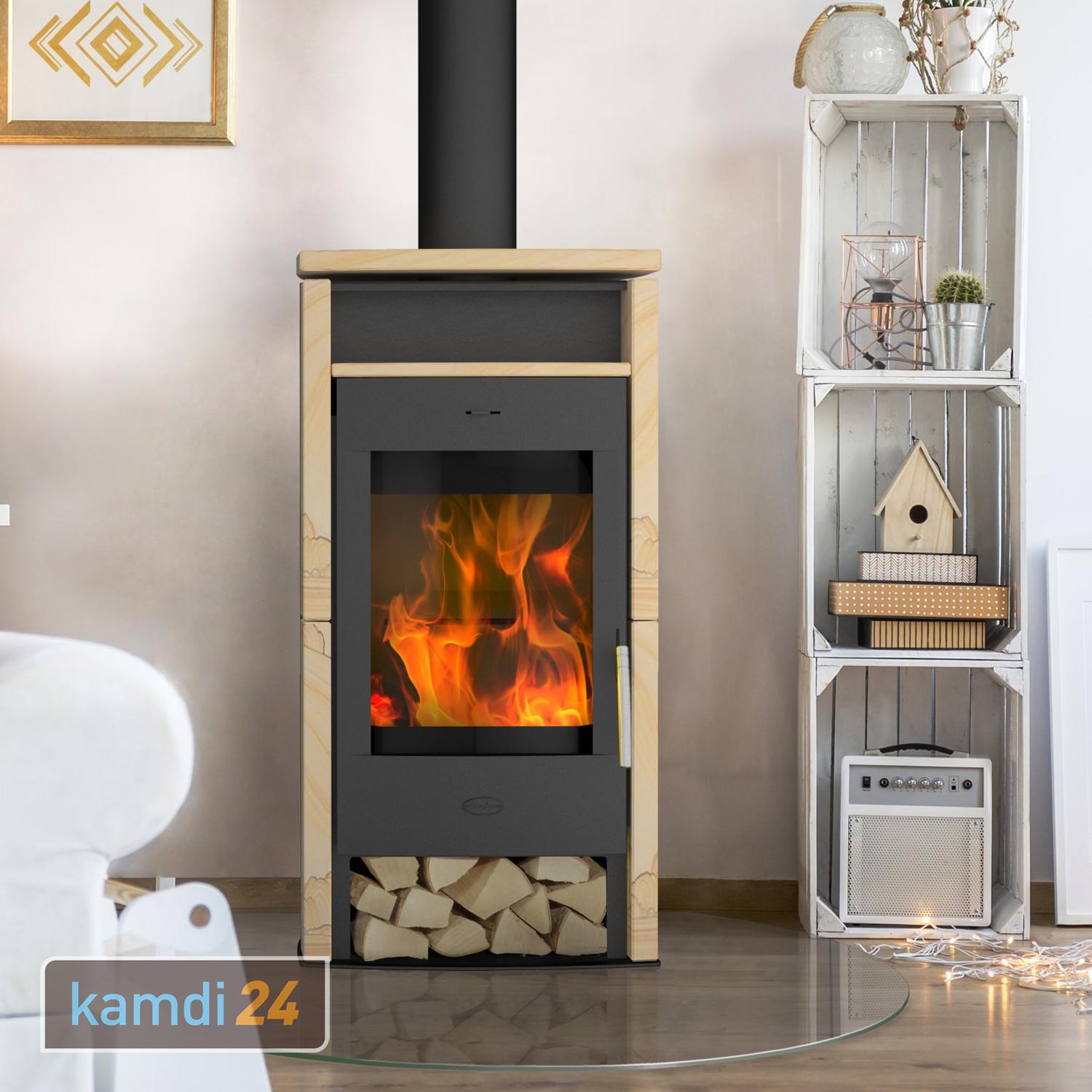 Fireplace Santiago Kaminofen Stahl kamdi24-Shop Sandstein kaufen Schwarz | im 