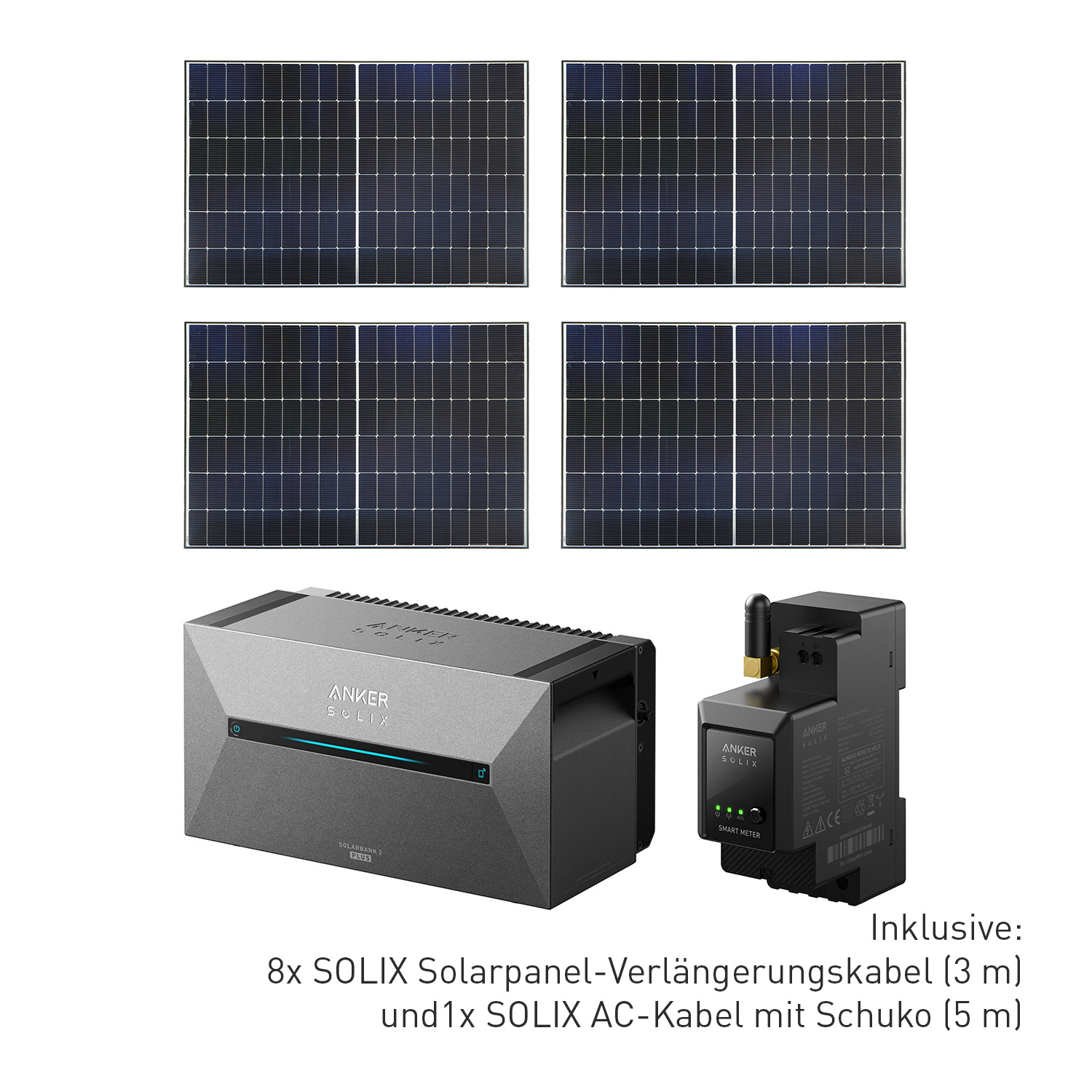 Balkonkraftwerk 1700 W mit Anker SOLIX 2 E1600 PRO Speicher (4x Solarpanel 425 W)