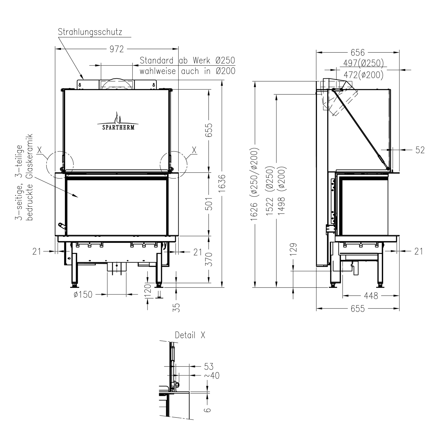 Spartherm Premium Arte-3RL-80h Kamineinsatz RRA Ø 250 mm