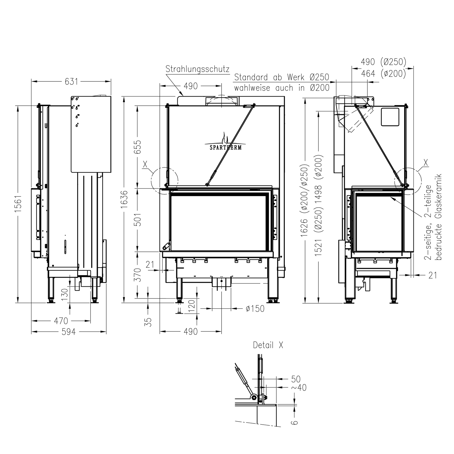 Spartherm Premium Varia-2L-80h Kamineinsatz Ecke RRA Ø 200 mm