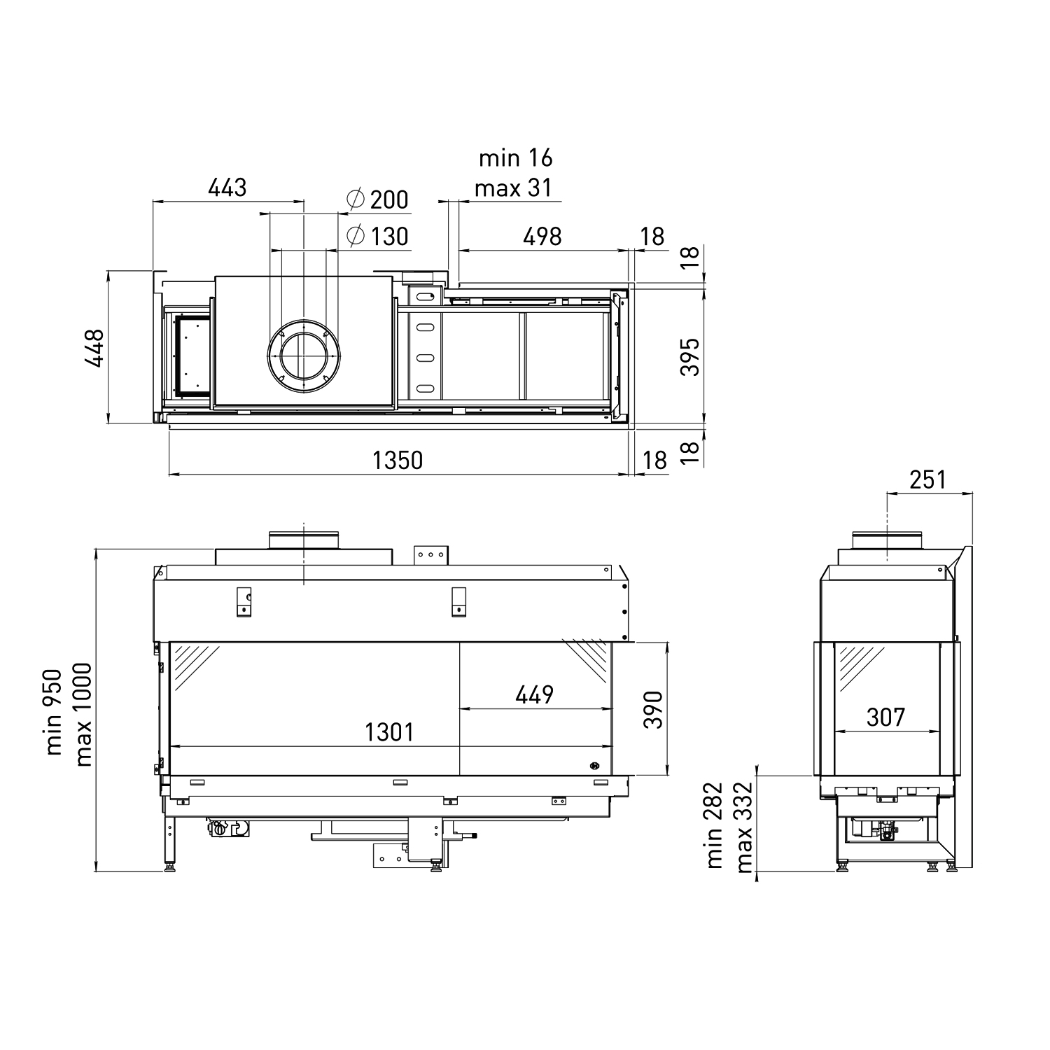 Spartherm DRU Metro 130XTL-41 RCH Gas-Kamineinsatz G25 / Links / Ceraglas