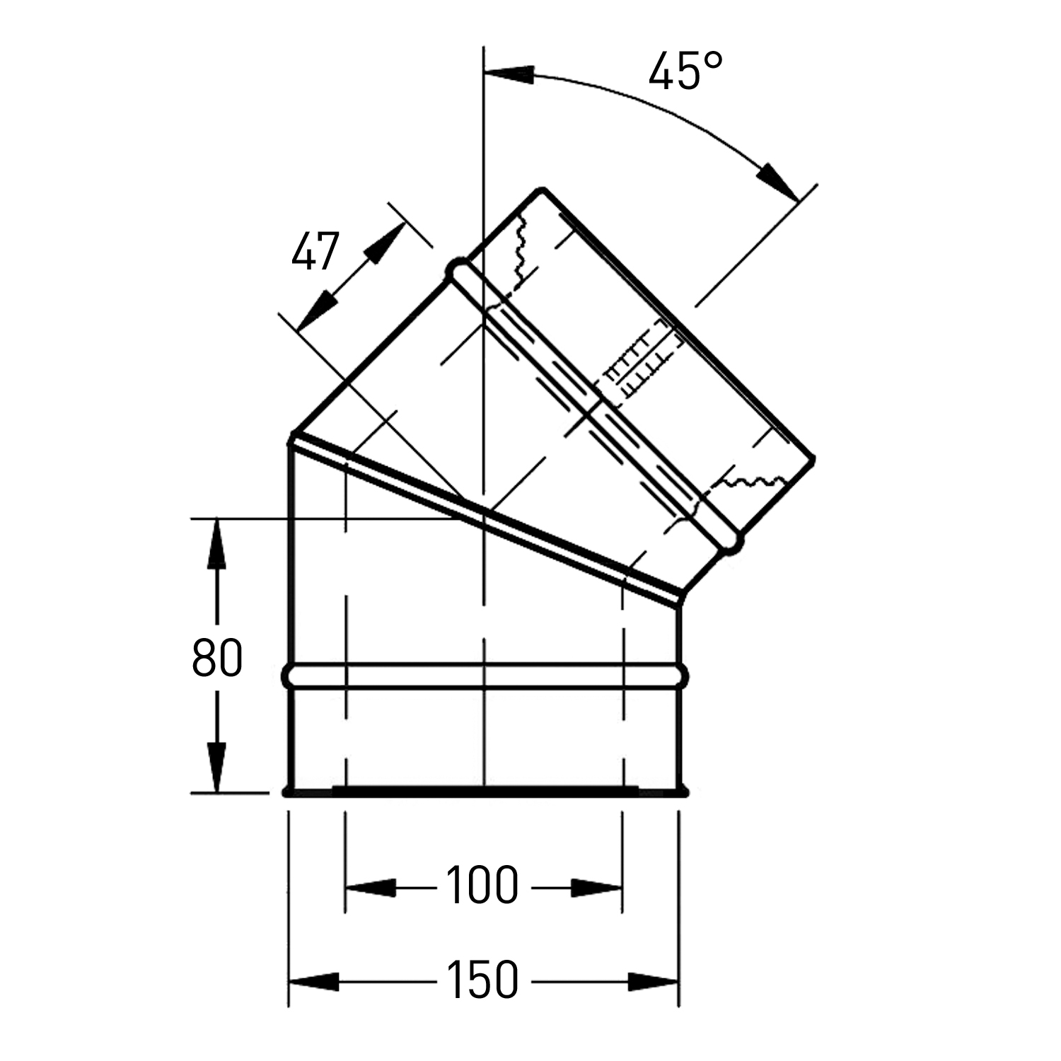 Trimline CC Bogen 45° 100-150