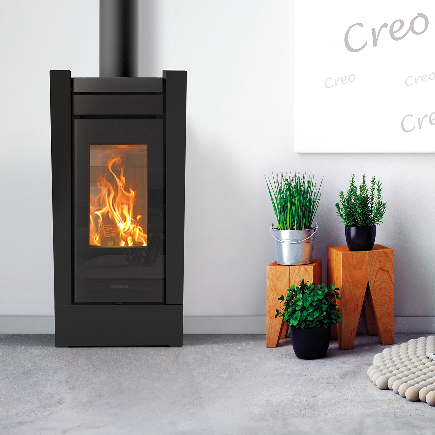 Thermorossi Creo Wood Kaminofen Stahl Schwarz Matt