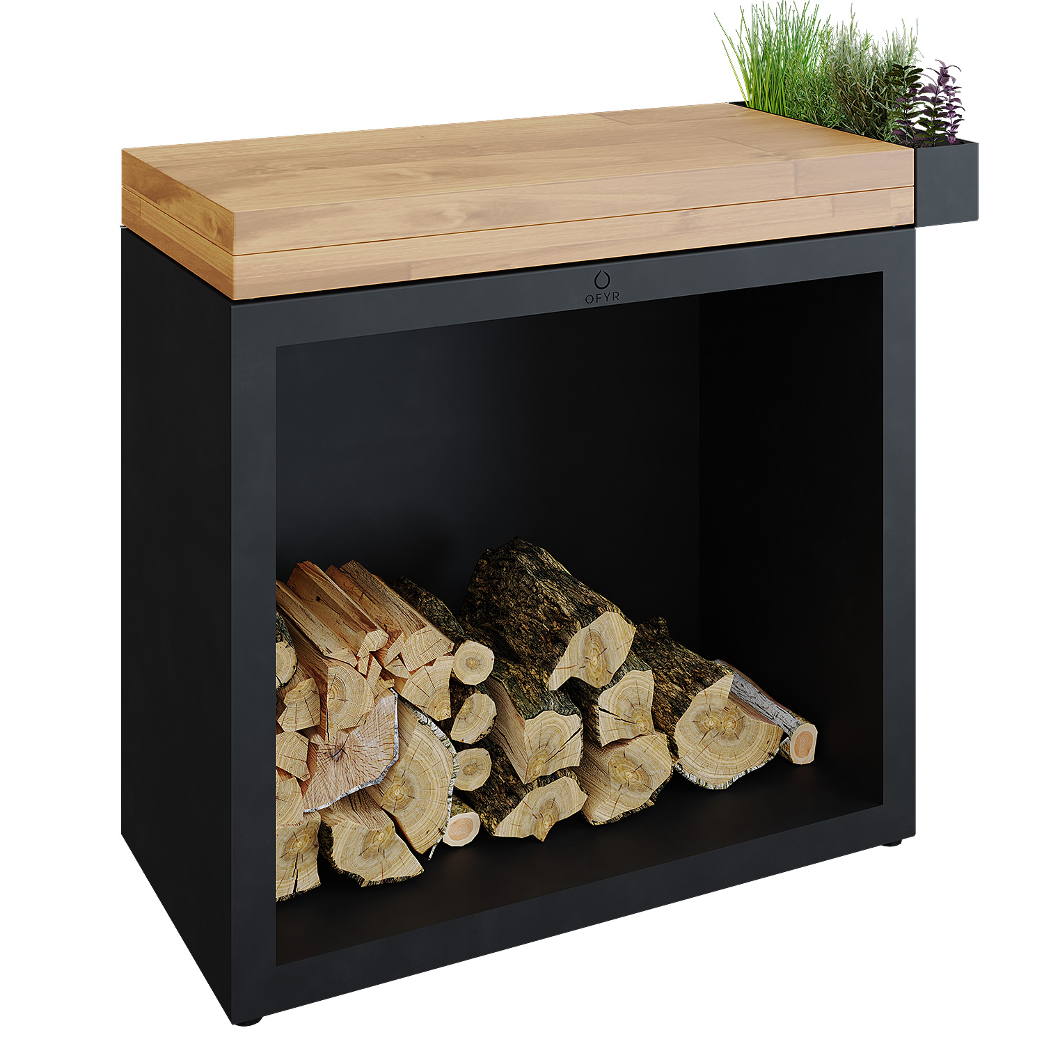 OFYR Holzfach Black 90 mit Arbeitsplatte Teakholz