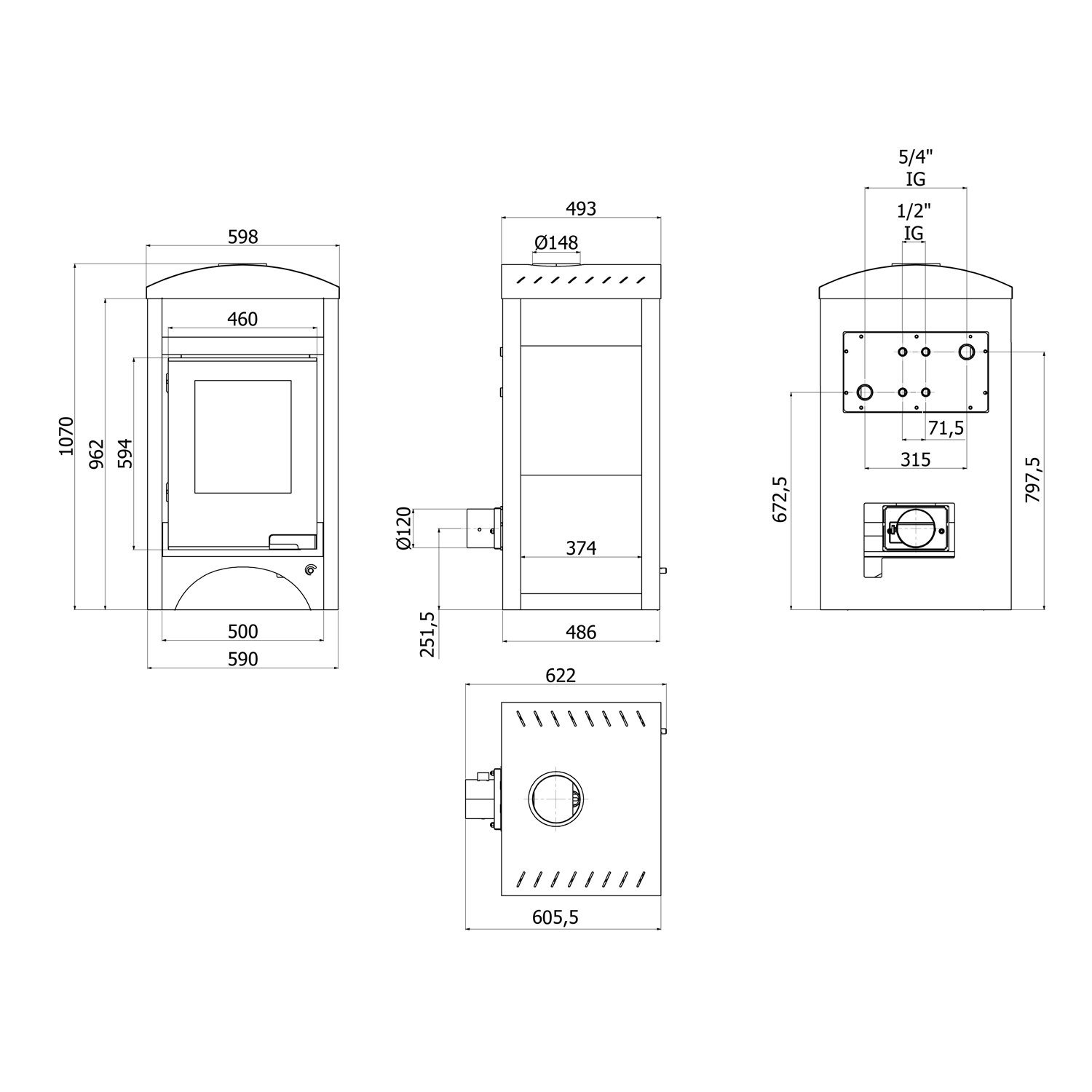 Aquaflam Vario Barma Manual Wasserführender Kaminofen Maple 11/7 kW