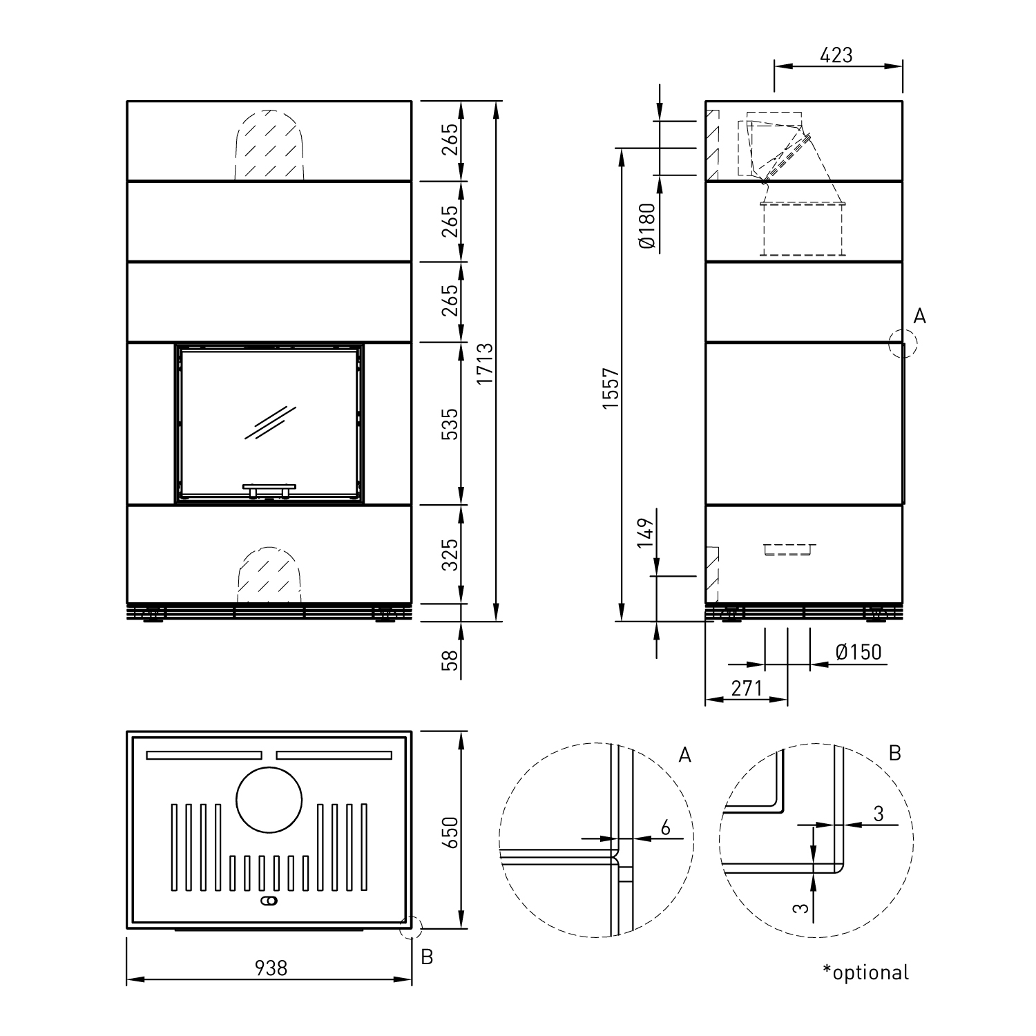 Spartherm SIM 1/3 Mini Sh-4S Kaminbausatz Natur