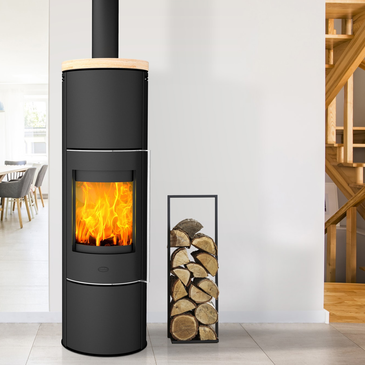 Fireplace Perondi Kaminofen RLU Stahl Schwarz | Topplatte Sandstein