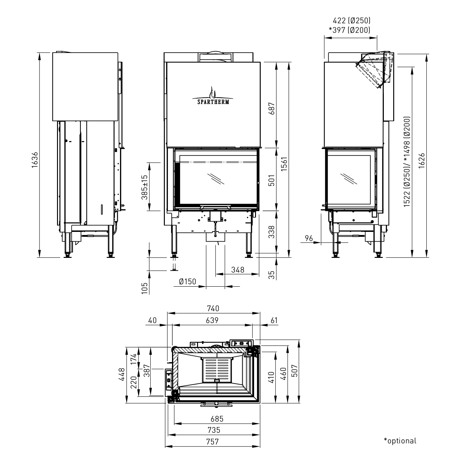 Spartherm Varia 2R-68h-4S Kamineinsatz RRA Ø 200 mm