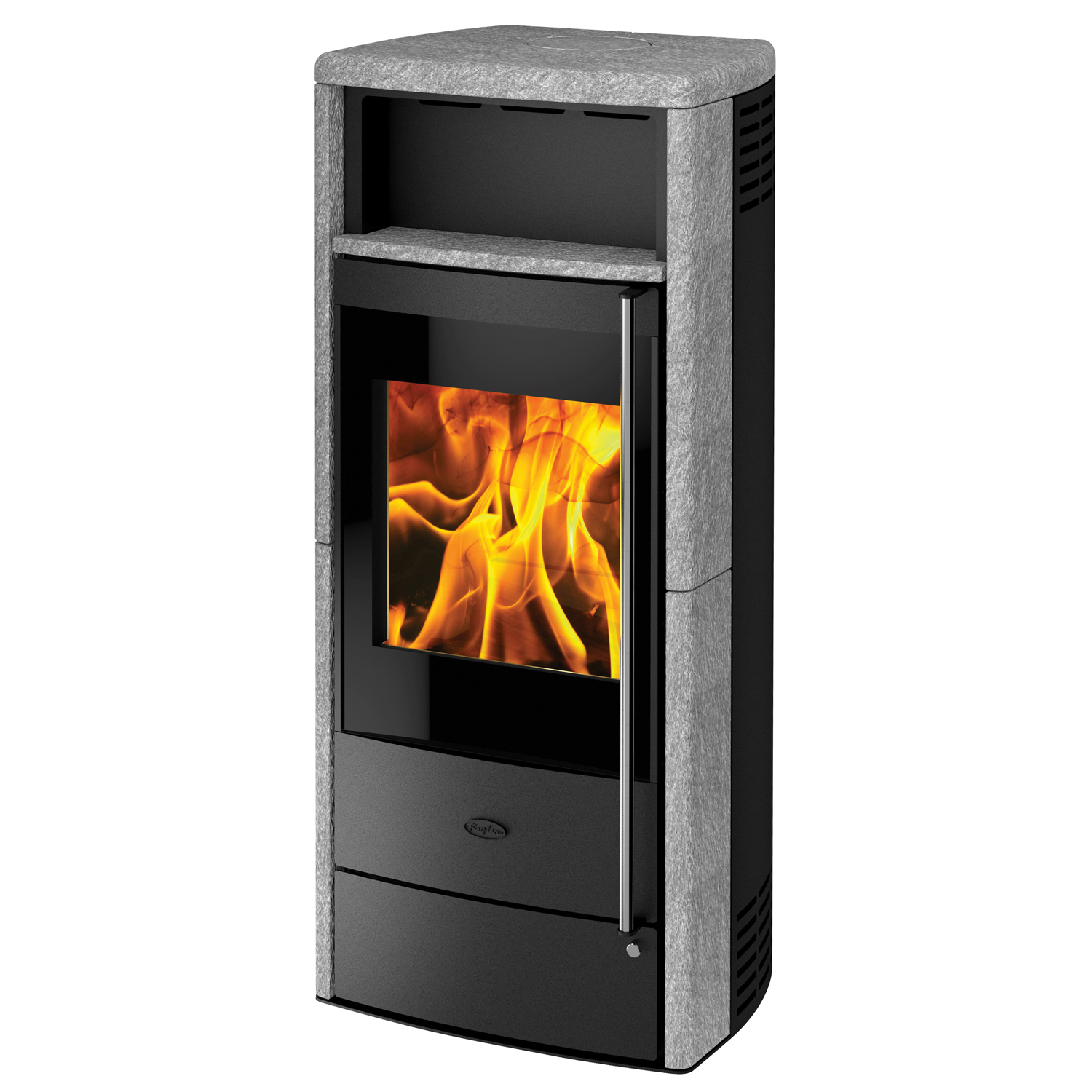 Fireplace Teramo Dauerbrandofen RLU Stahl Schwarz / Speckstein