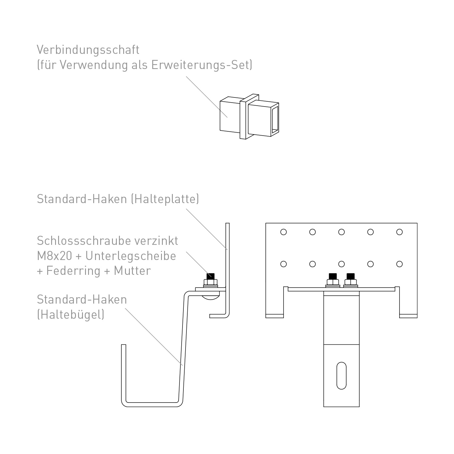 Sunex Standard Schrägdachmontageset 25-60 Grad für 2 Flachkollektoren Basicx 2.0