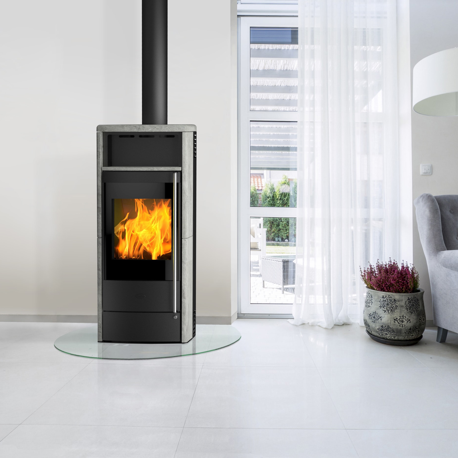 Fireplace Teramo Dauerbrandofen RLU Stahl Schwarz / Speckstein