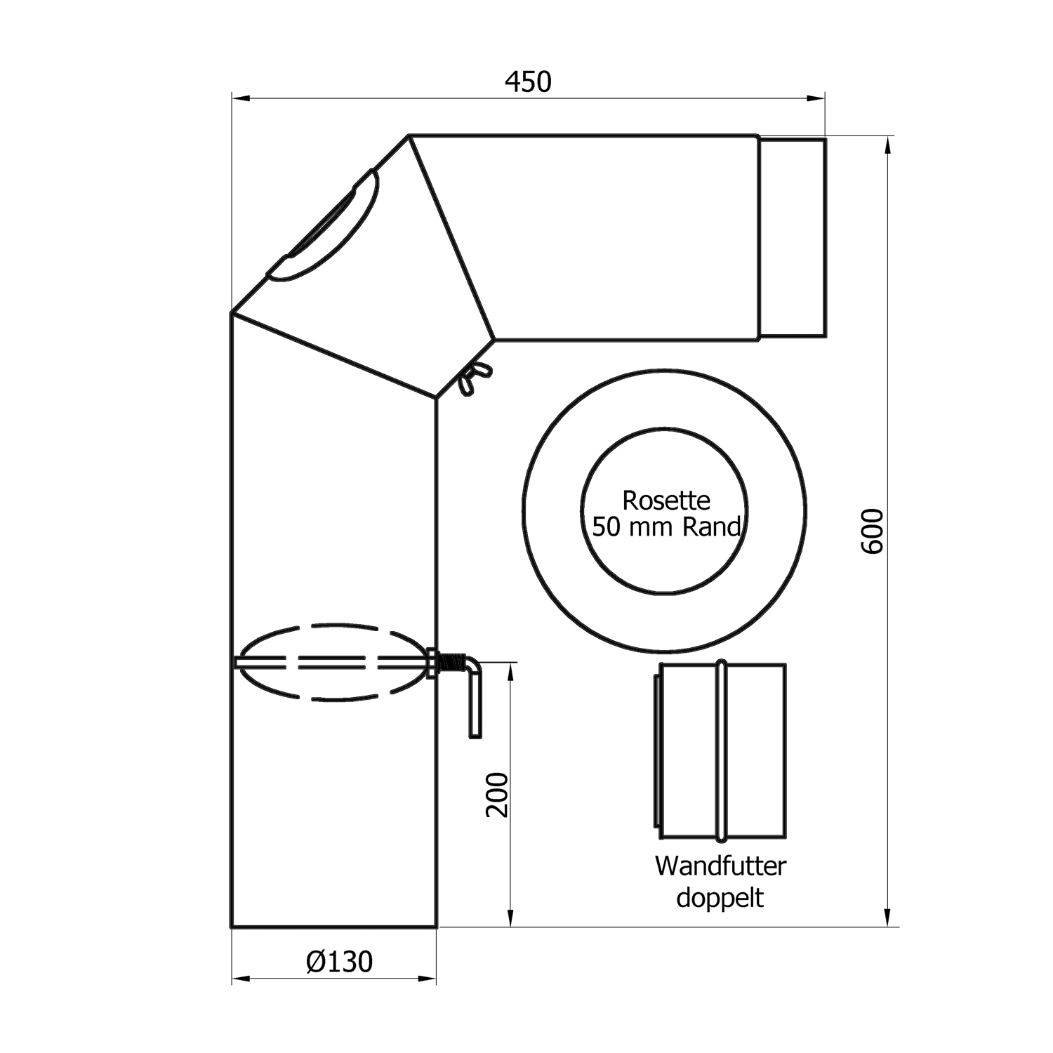 Raik Rauchrohr / Ofenrohr 130mm - Rauchrohrset schwarz