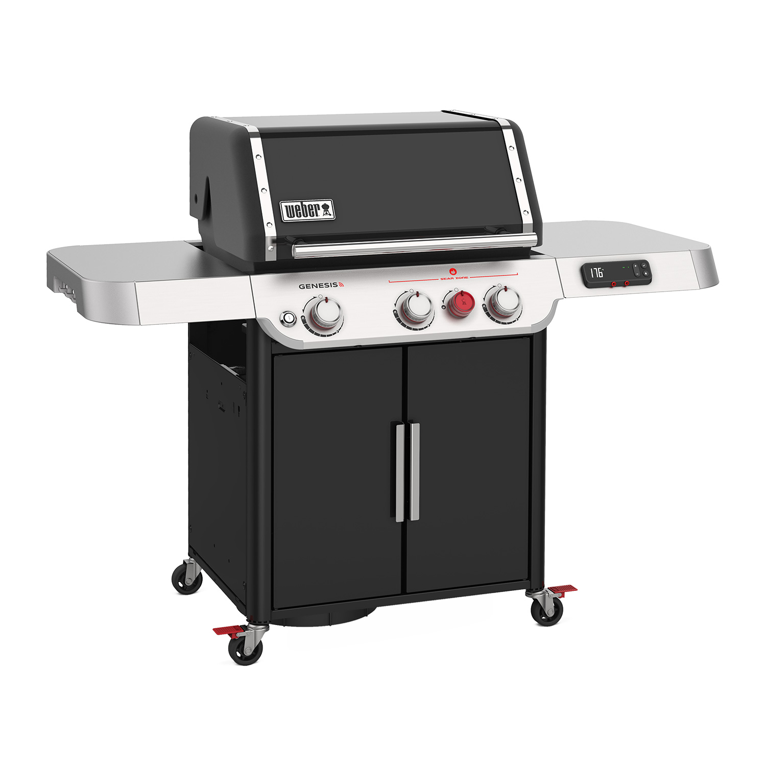 Weber Genesis EX-325S Smart Gas-Grillstation Schwarz + CRAFTED Grillkorb + CRAFTED Glasierter Pizzastein + CRAFTED Sear Grate