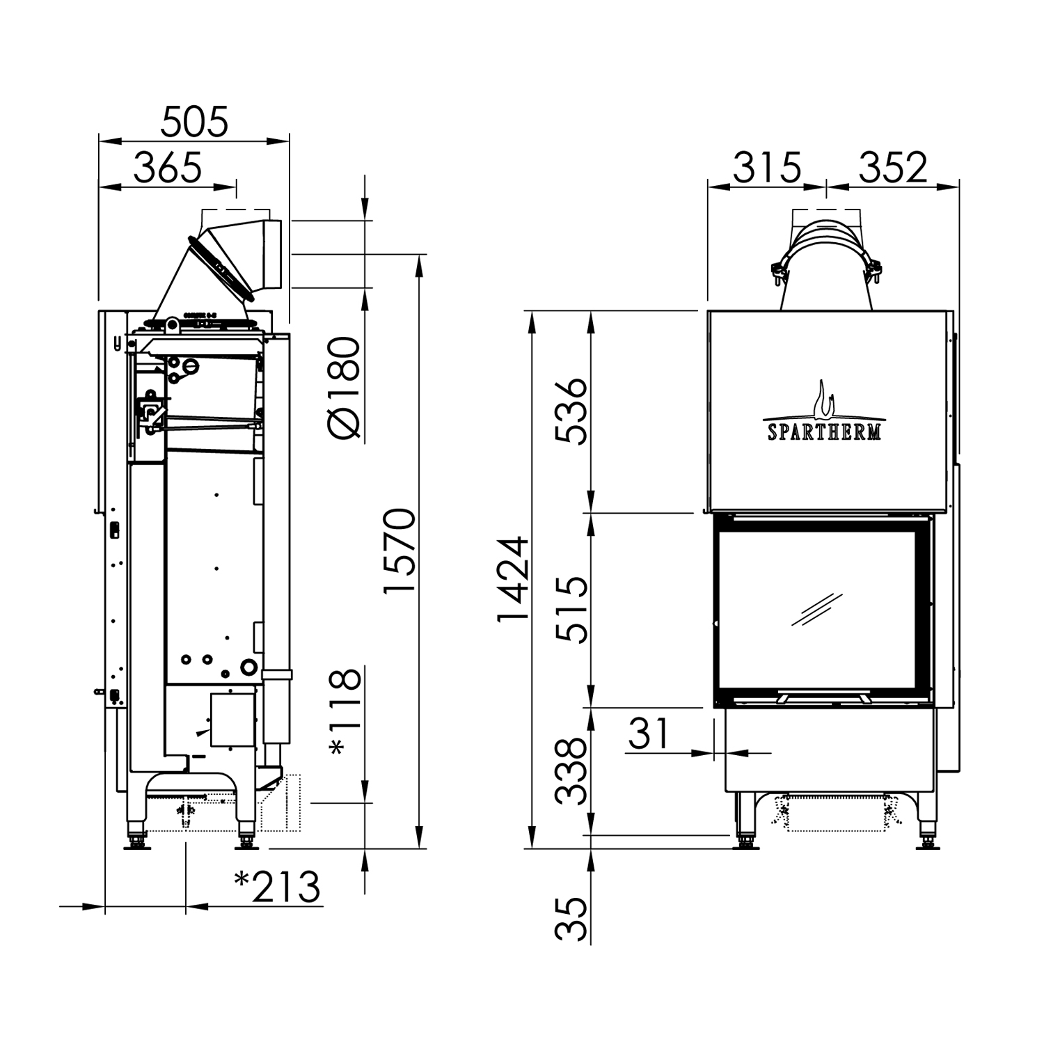 Spartherm Varia 2L-55h H2O Kamineinsatz wasserführend Ecke