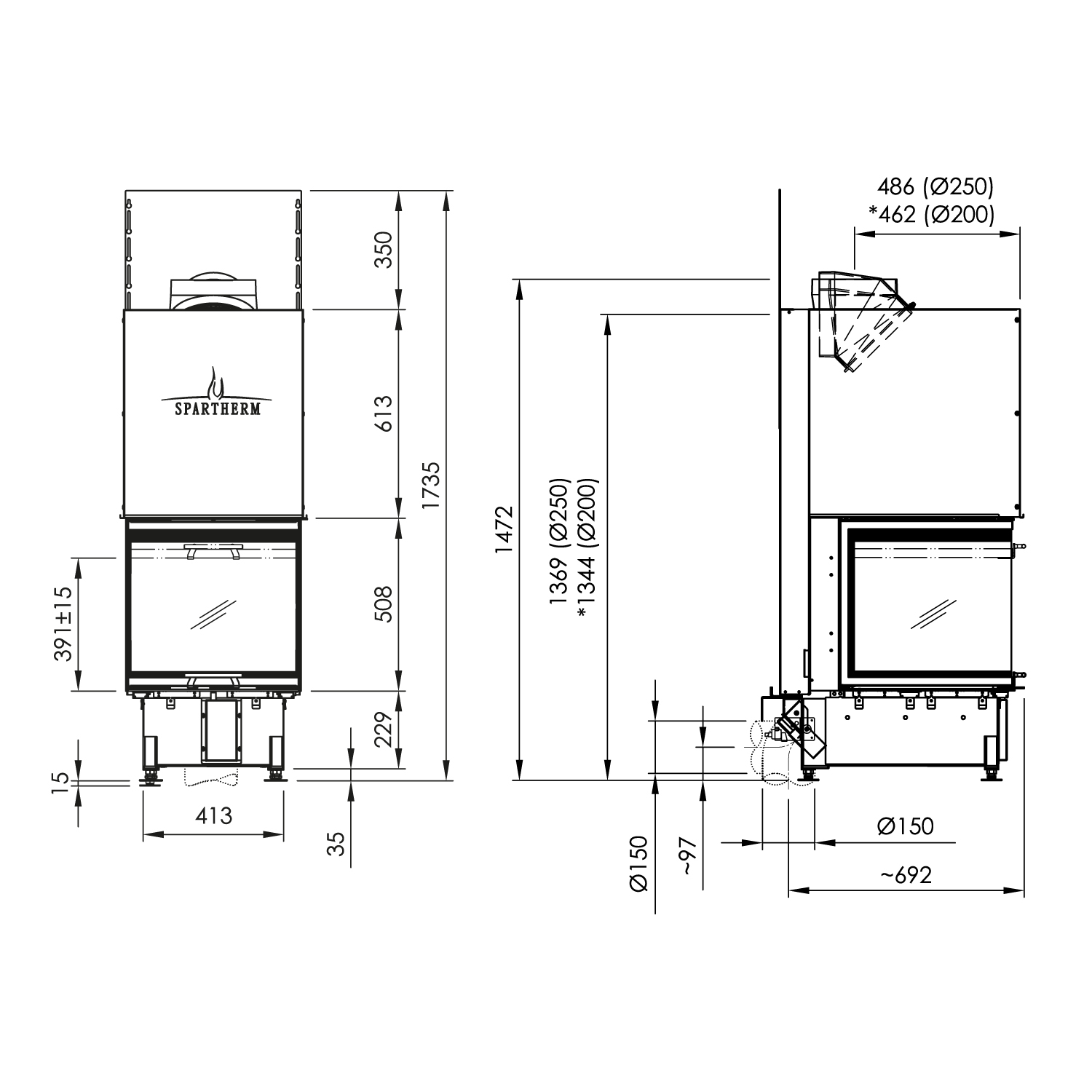 Spartherm Arte U-50h-4S Kamineinsatz RRA Ø 250 mm