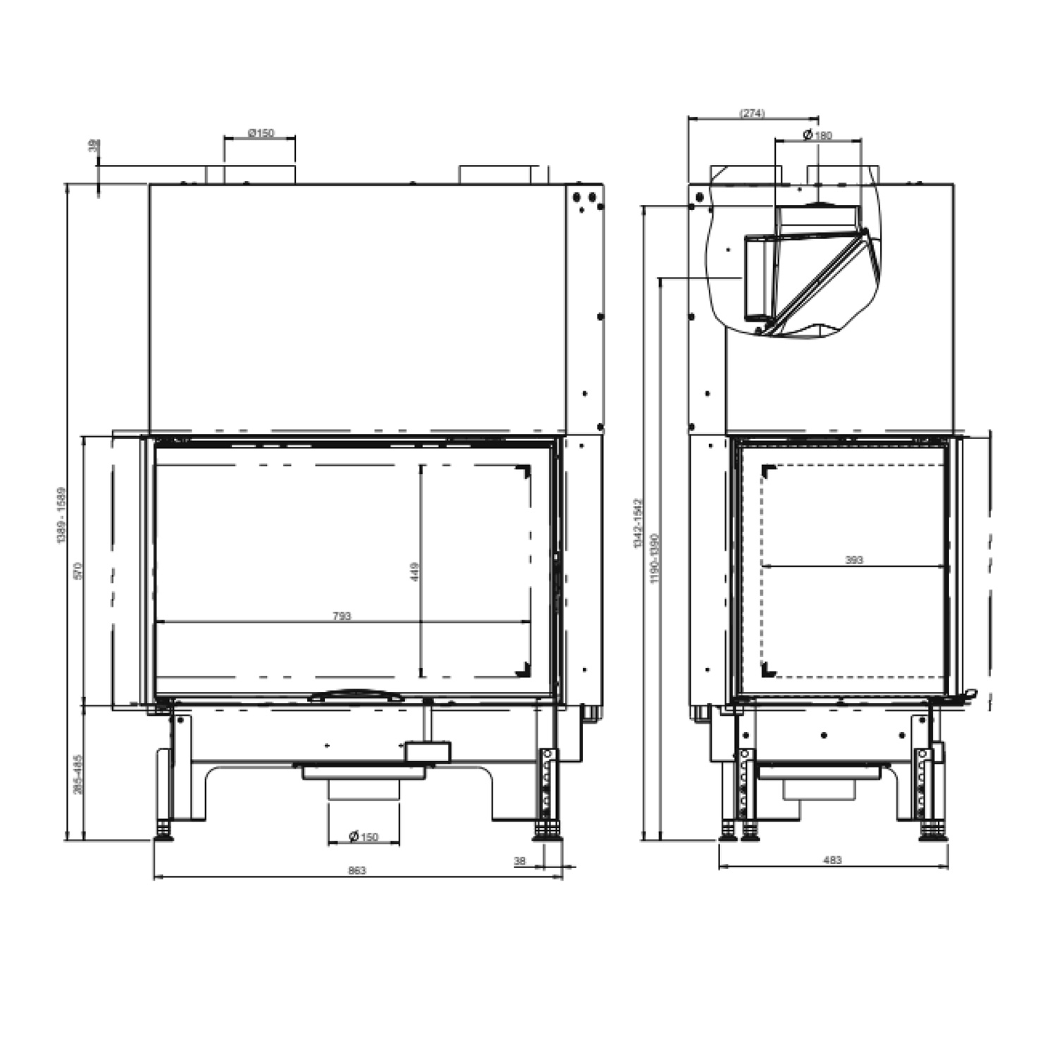 Austroflamm 89x49x57 S 2.0 Kamineinsatz Ecke links