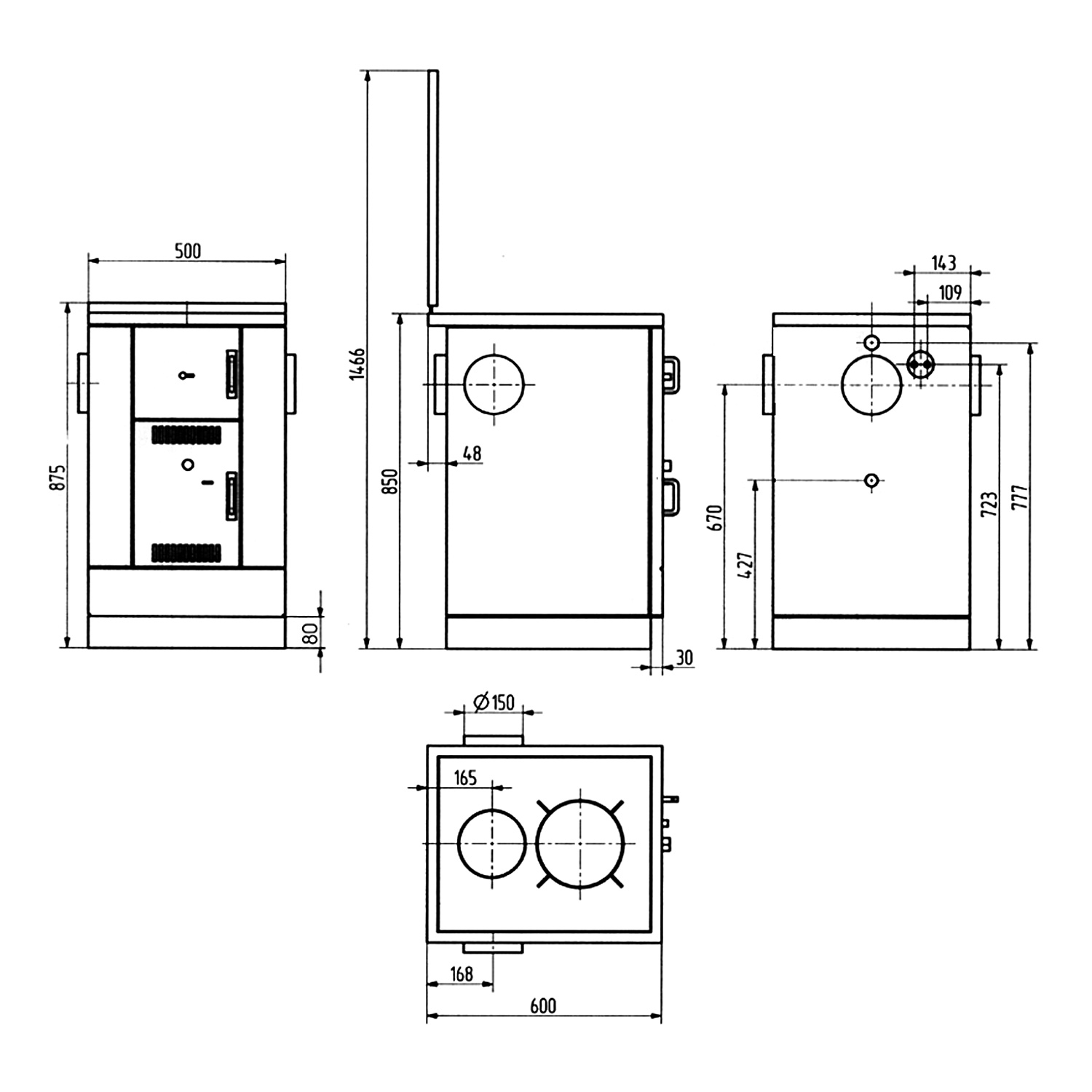 Wamsler K 158 CL Wasserführender Küchenofen Anthrazit/Chrom Stahlplatte