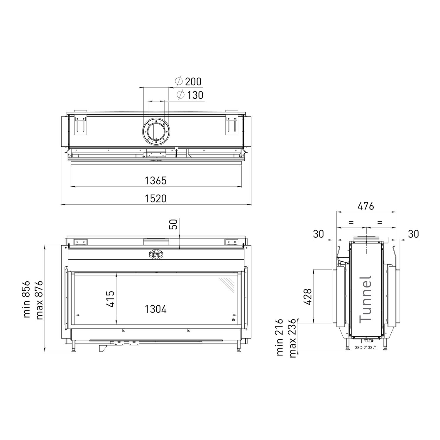 Spartherm DRU Metro 130XT-41 Tunnel RCH Gas-Kamineinsatz G25 / Schwarz / Clear View