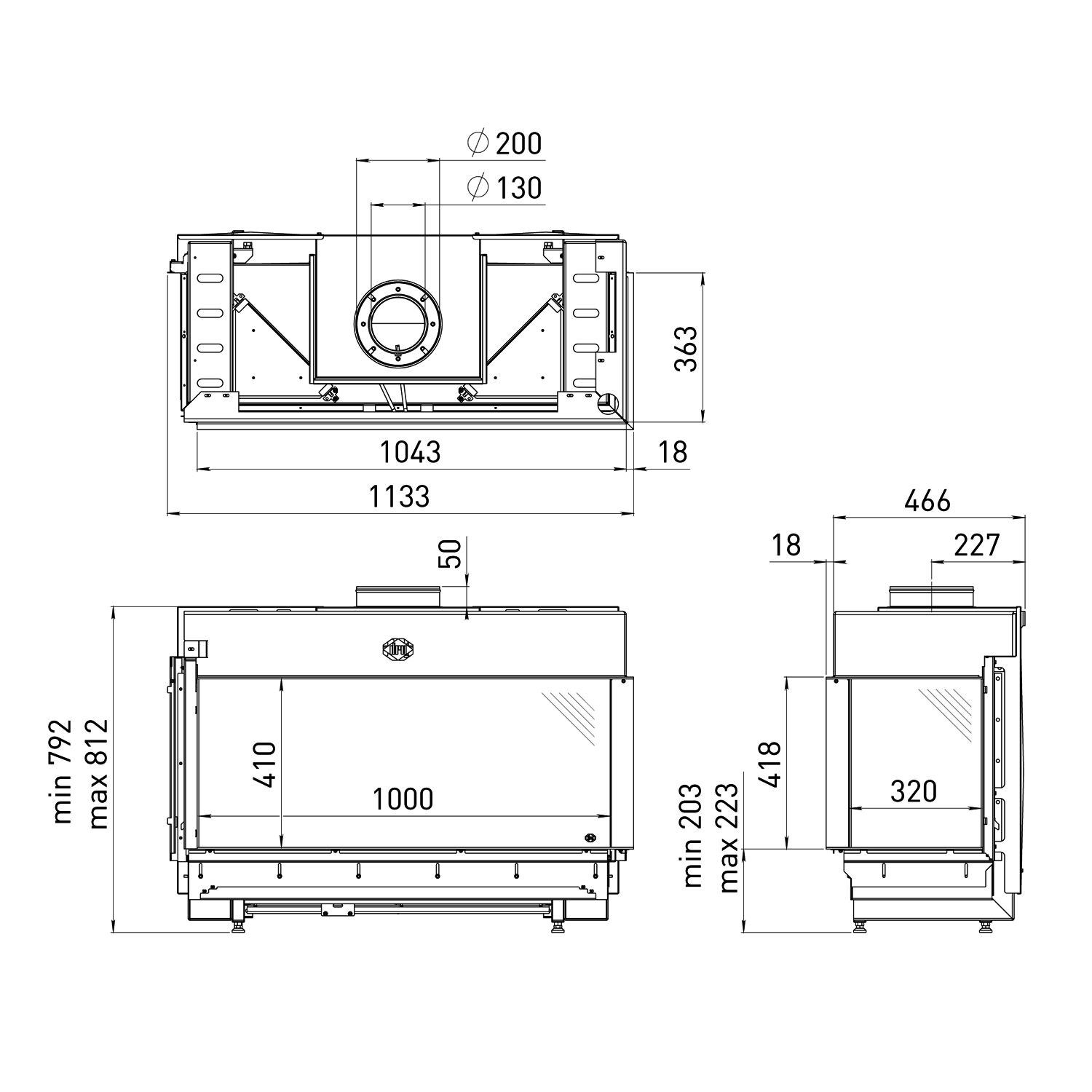 Spartherm DRU Metro 100XT/2-41 RCH Gas-Kamineinsatz G20 / Links / Ceraglas