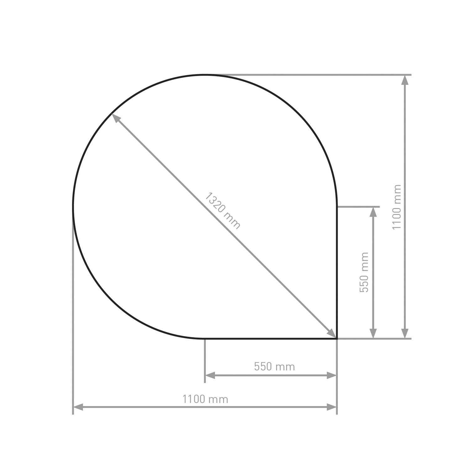 Raik Bodenplatte Tropfen schwarz pulverbeschichtet 1100 x 1100 mm