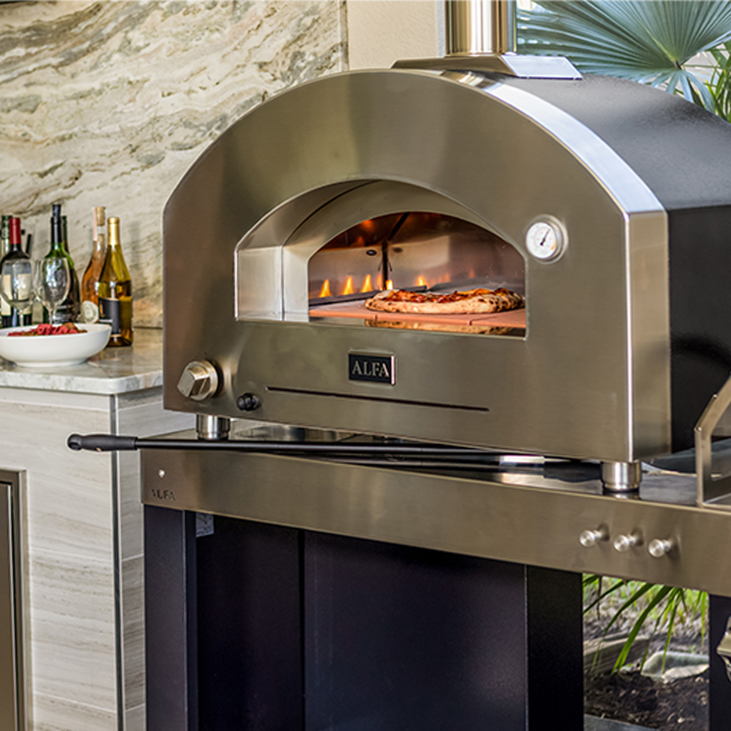 Alfa Futuro 2 Pizze Hybrid-Pizzaofen Silber-Schwarz ohne Unterbau