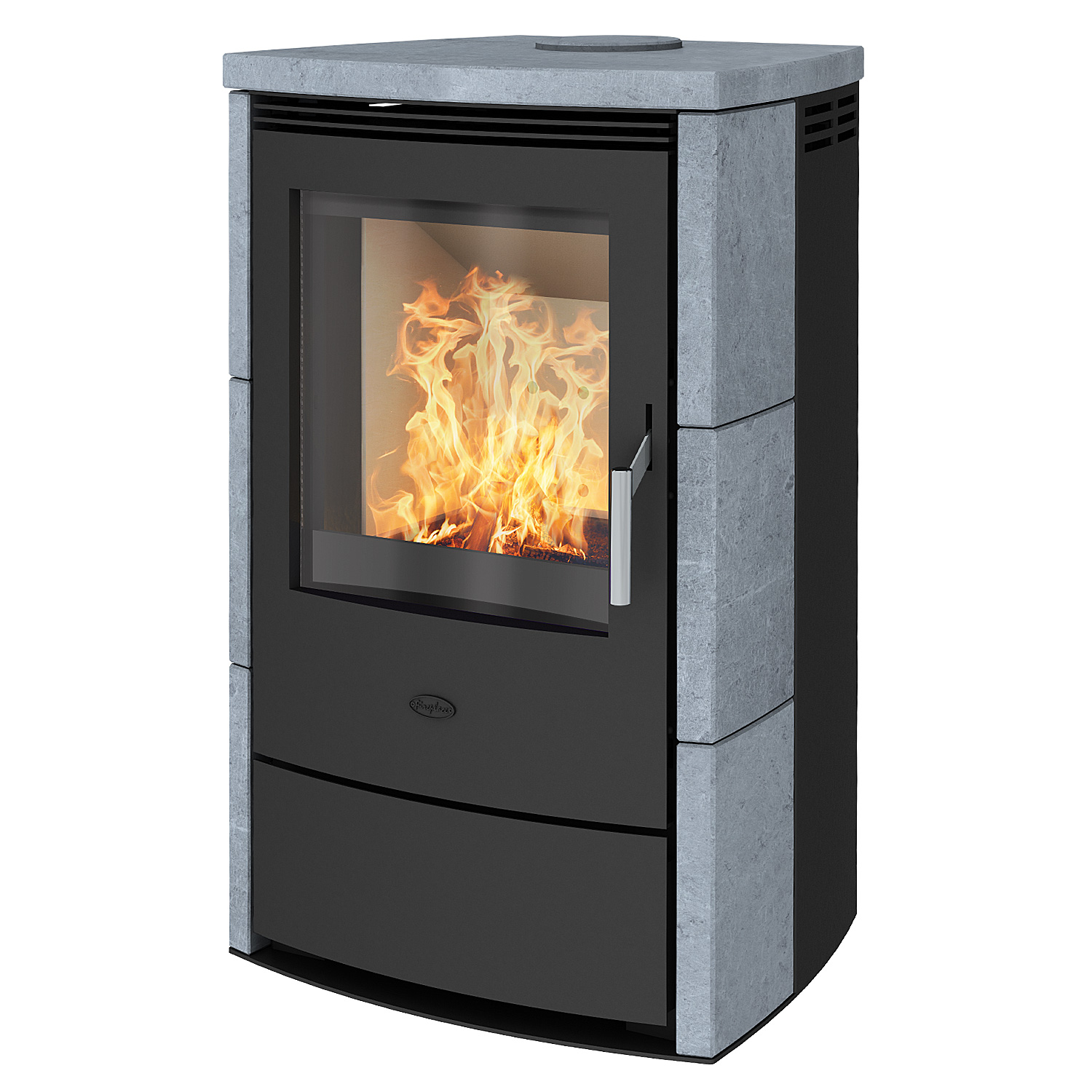 Fireplace Meltemi Dauerbrandofen Stahl Schwarz | Speckstein