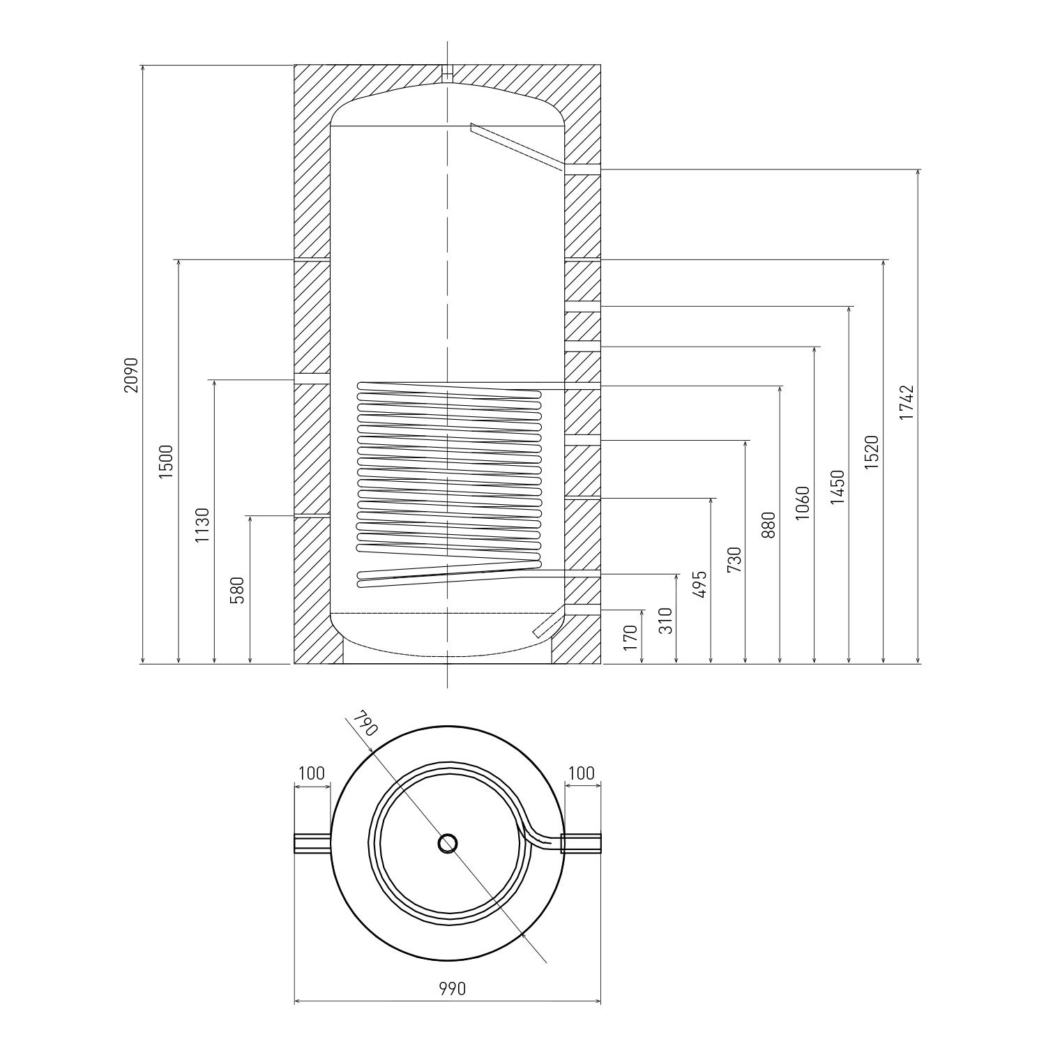 Pufferspeicher Fish S5 1000 mit 1 Solarwärmetauscher