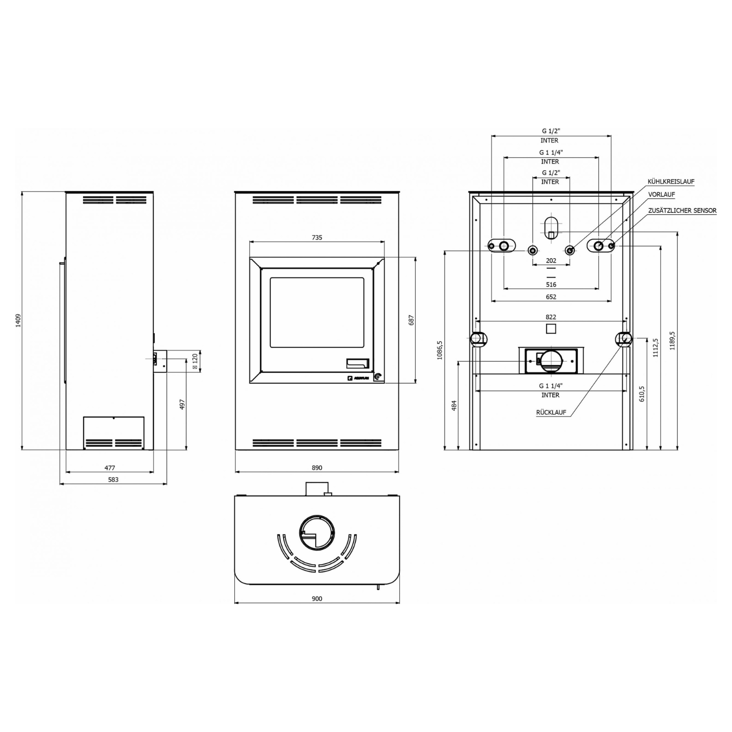 Aquaflam 25 Automatic Wasserführender Kaminofen Creme