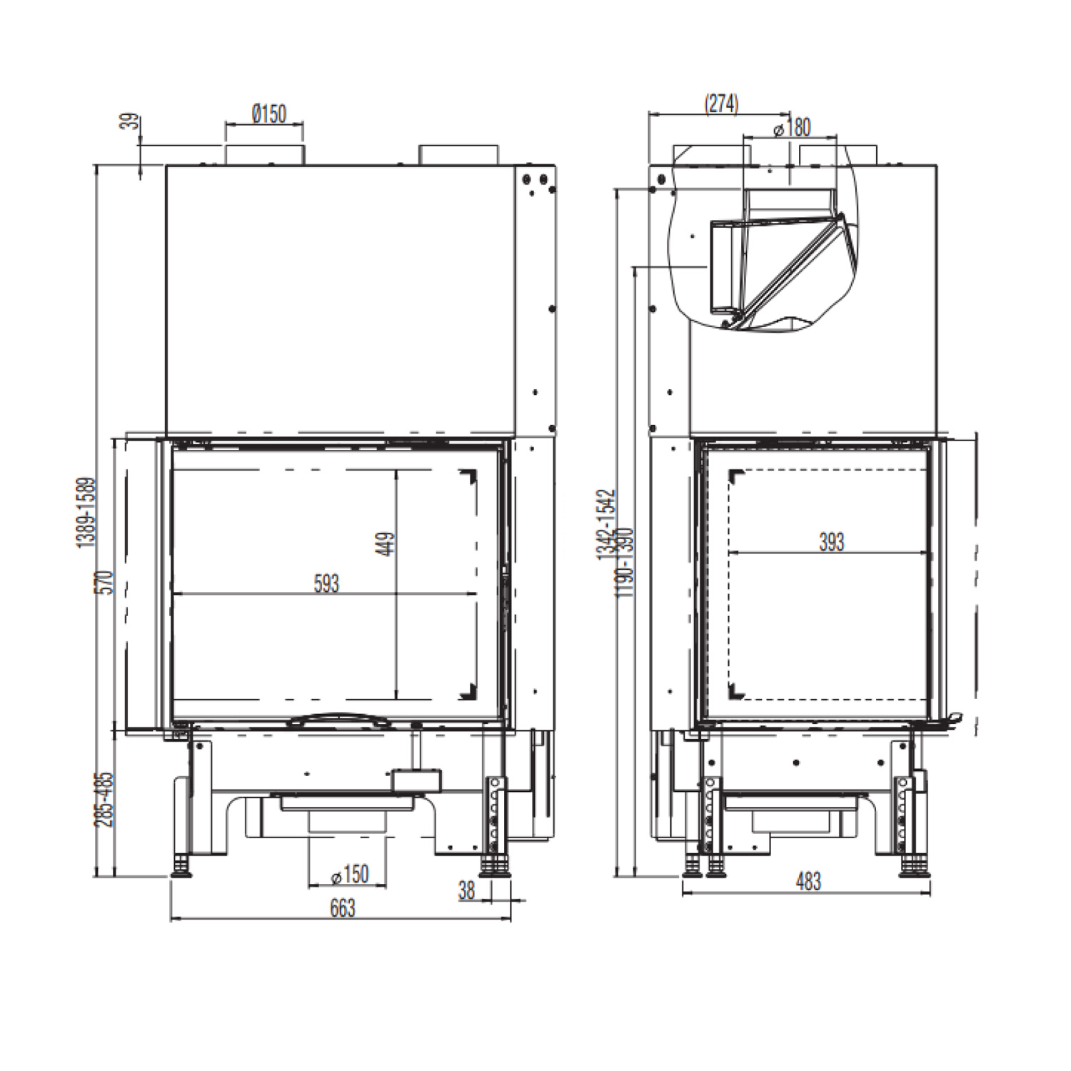 Austroflamm 69x49x57 S 2.0 Kamineinsatz Ecke links