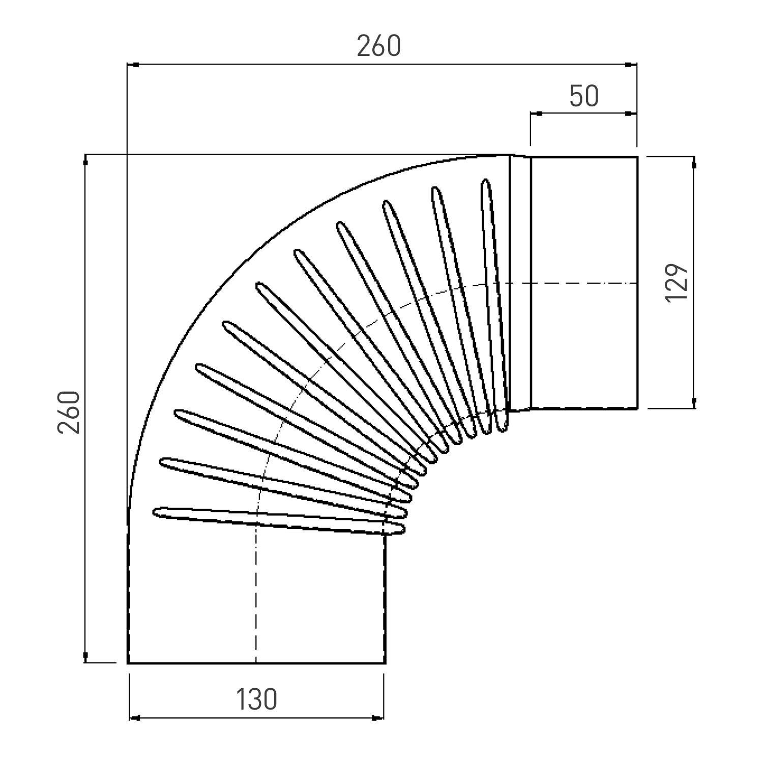 Raik Rauchrohrbogen / Ofenrohrbogen Emaille 130mm - 90° Bogen gerippt Schwarz