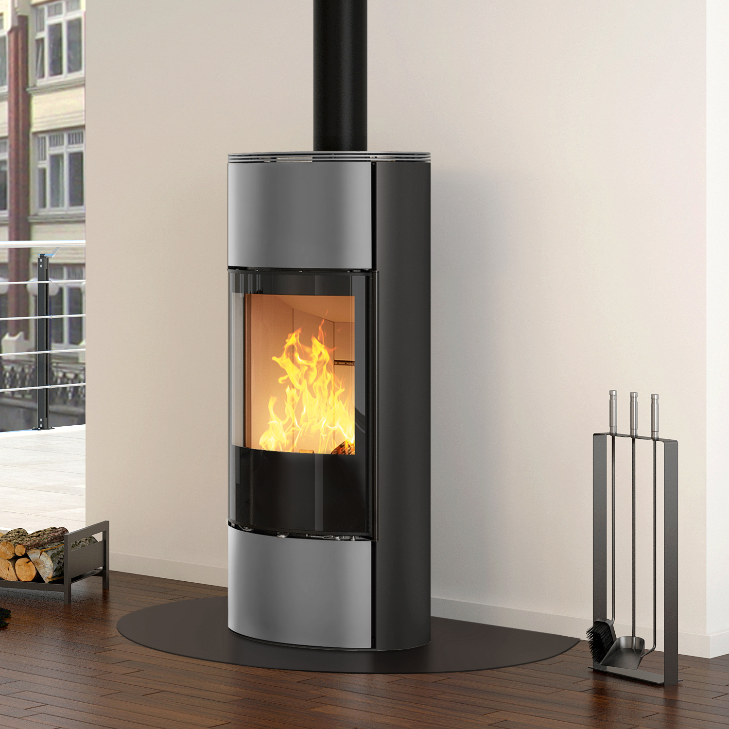 Spartherm Senso M H2O wasserführender Kaminofen Titan / Nero