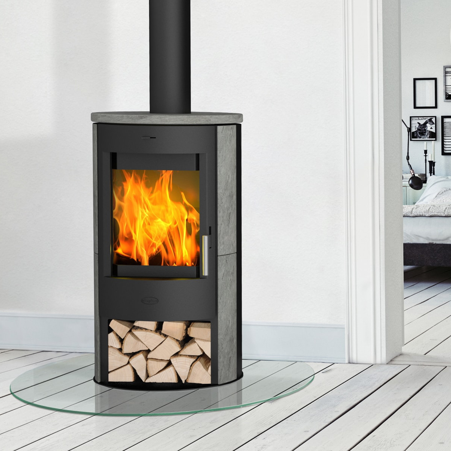 Fireplace Zaria Kaminofen Stahl Schwarz | Speckstein