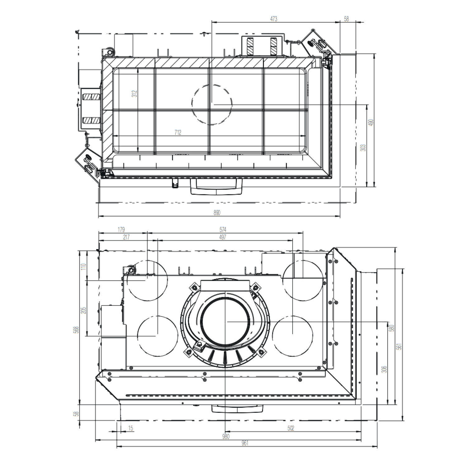 Austroflamm 89x49x57 S 2.0 Kamineinsatz Ecke rechts