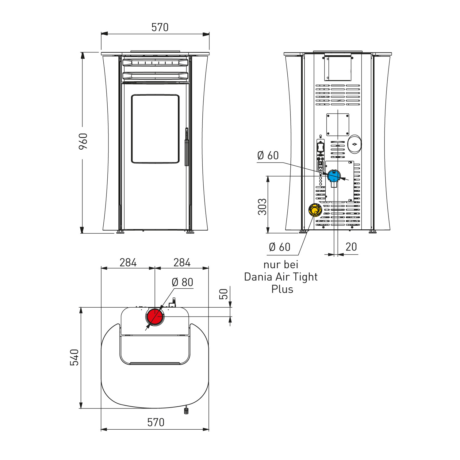 Edilkamin Dania Air Tight Plus Pelletofen Stahl Grau + 450 kg Pellets gratis