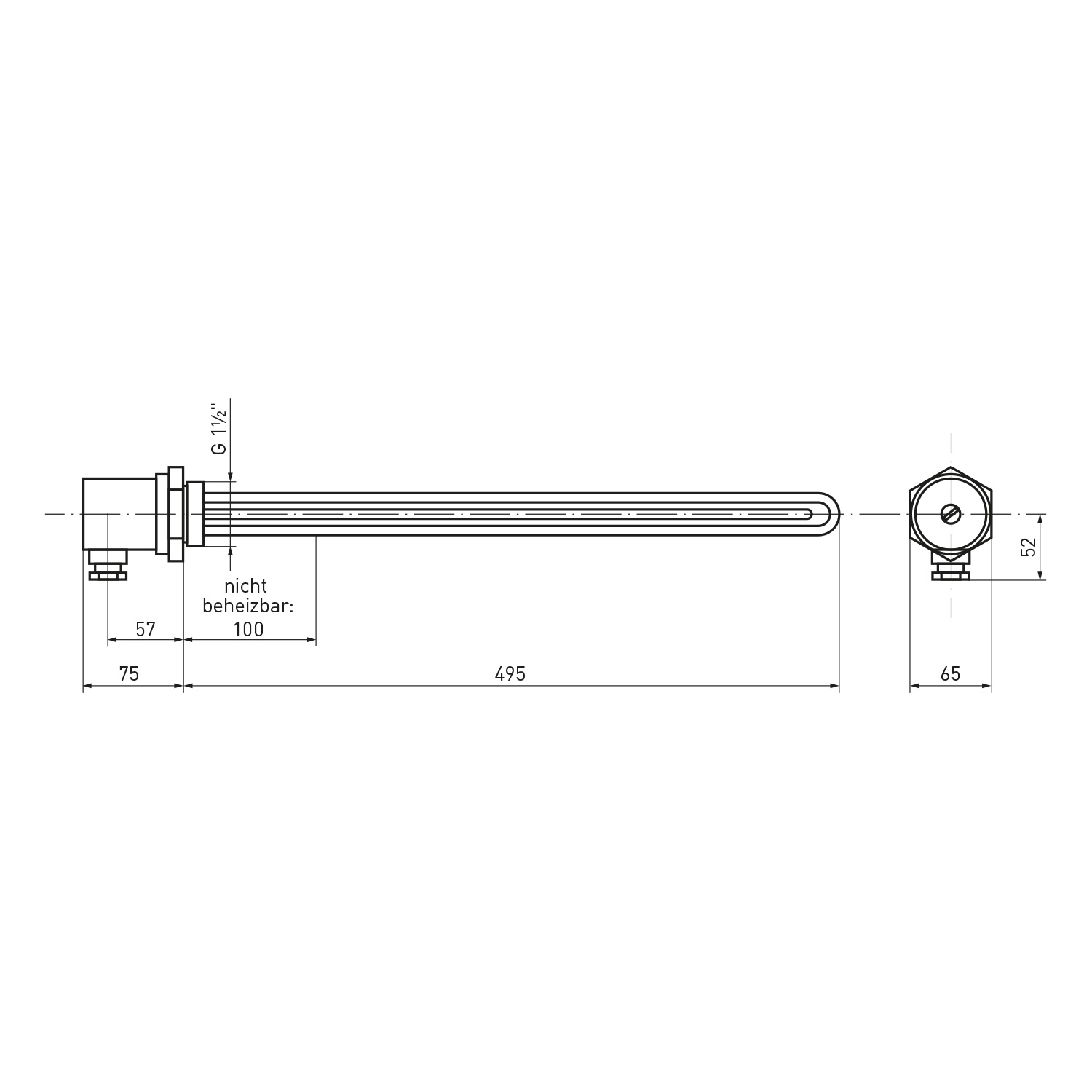 Einschraubheizung / Heizpatrone ESH 6.00 - 6 kW - 495 mm inkl. Thermostat