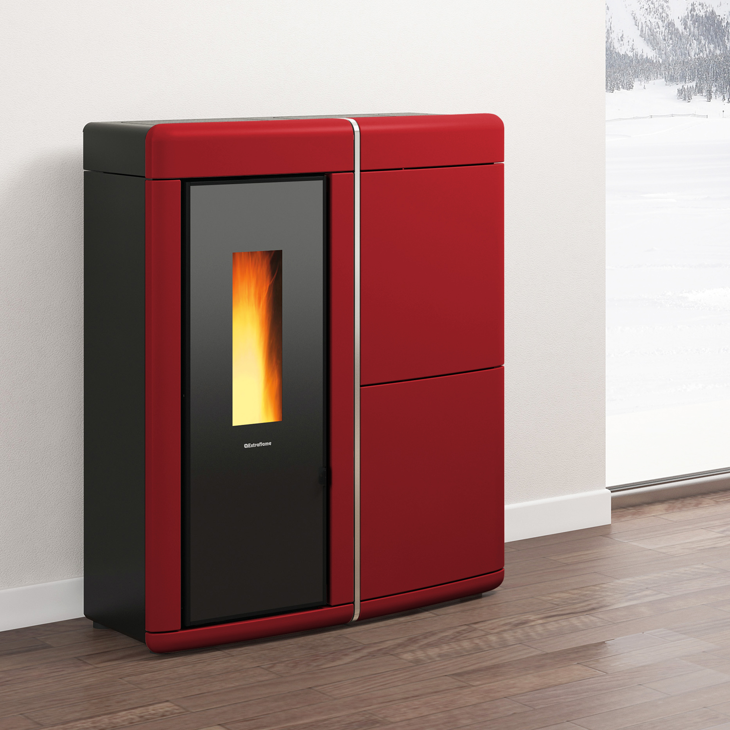 Extraflame Evolution Line Evelyne Idro Wasserführender Pelletofen Majolika Bordeaux