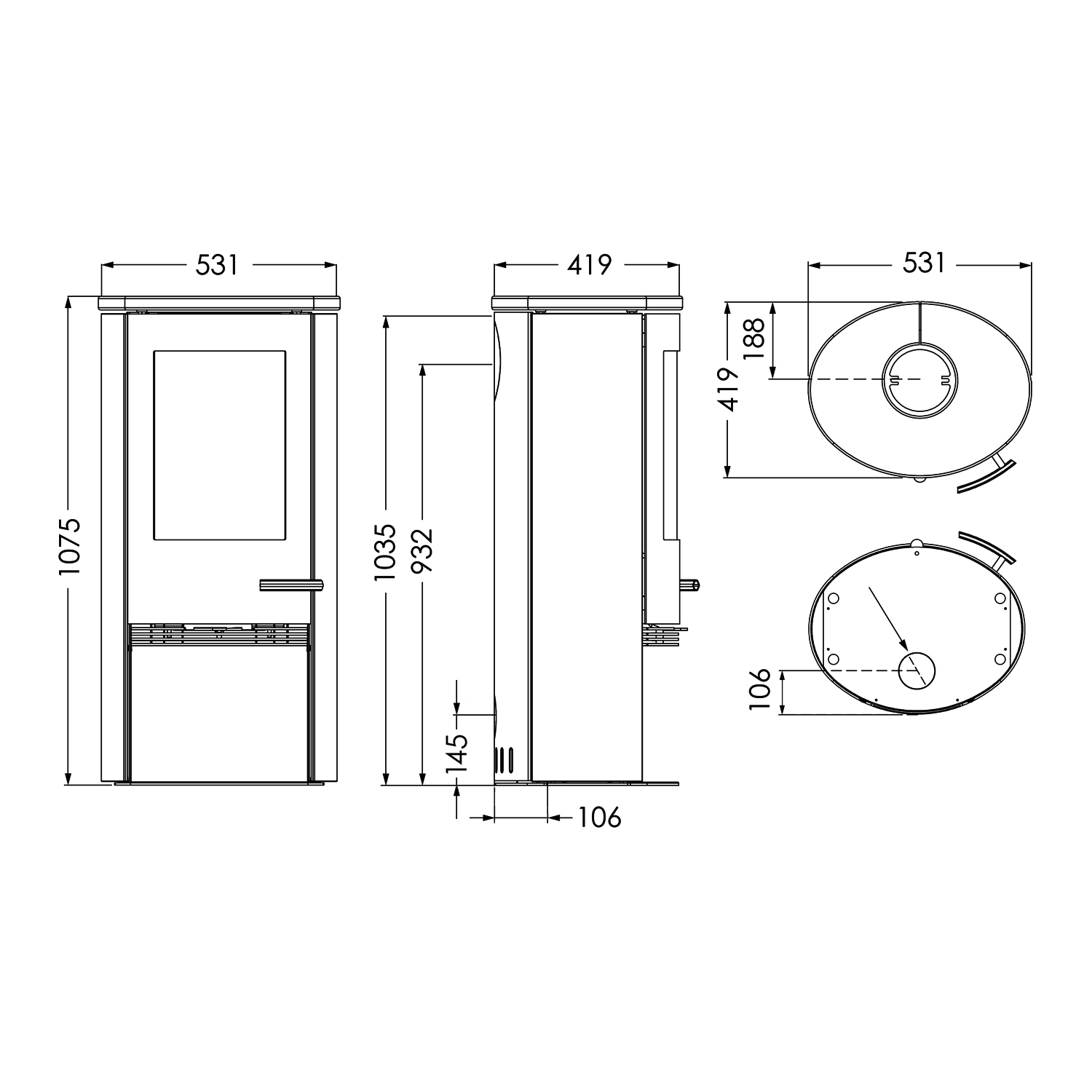 TermaTech TT21RS-WH Kaminofen Stahl Schwarz / Sandstein Porto White