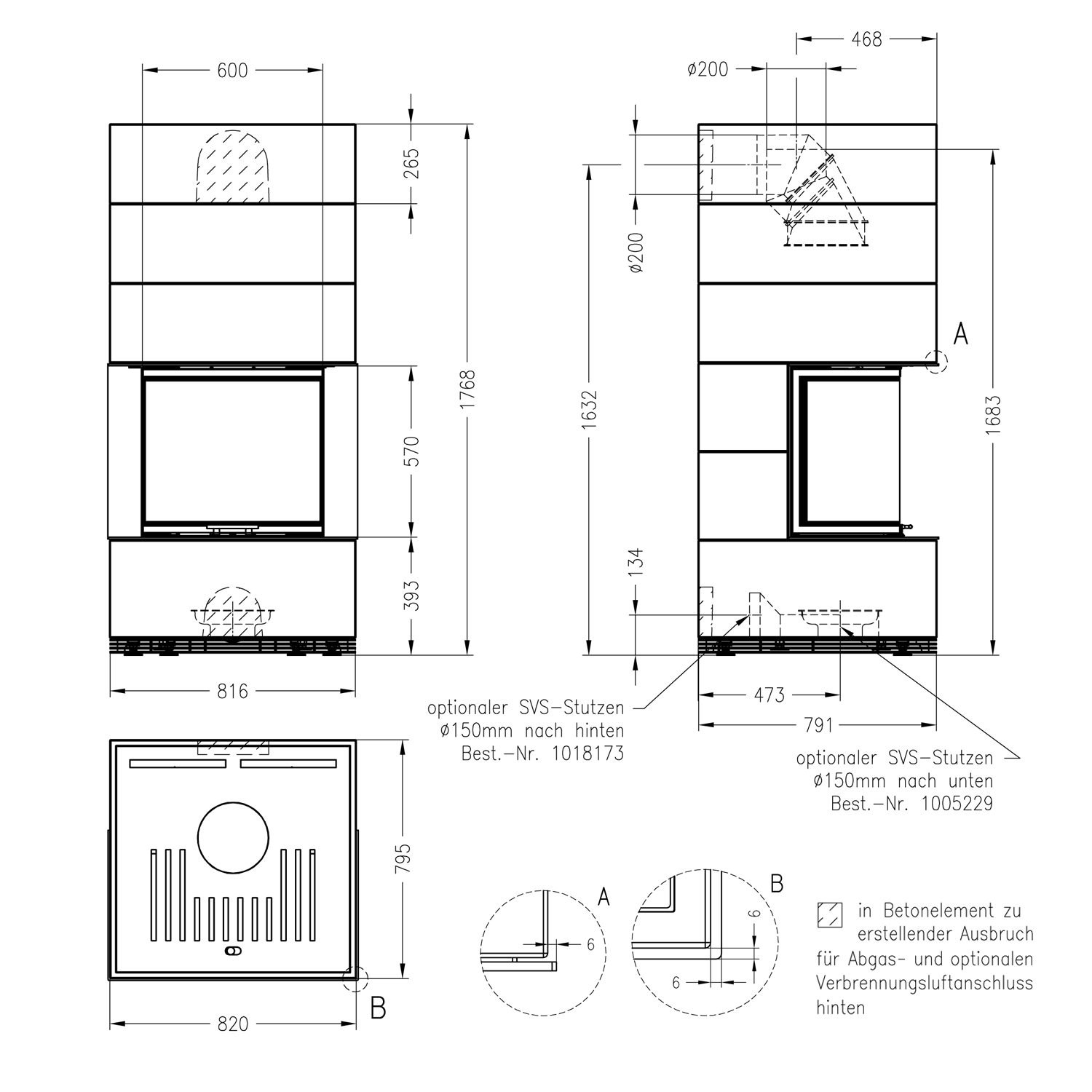 Spartherm Kaminbausatz SIM 1/3/Arte 3RL-60h-4S Feinbeton