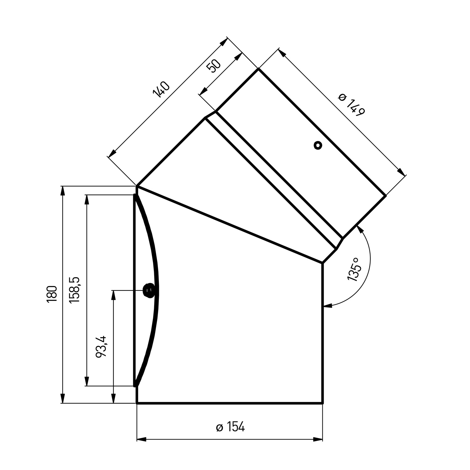 Raik Rauchrohr / Ofenrohr gebogen 150mm - 45° Schwarz mit Tür