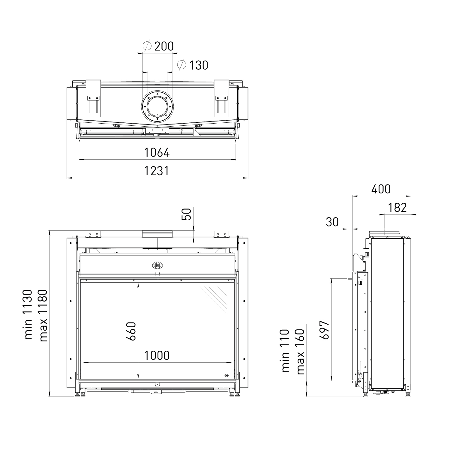 Spartherm DRU Maestro 100 RCH Gas-Kamineinsatz G20 / Stein / Clear View