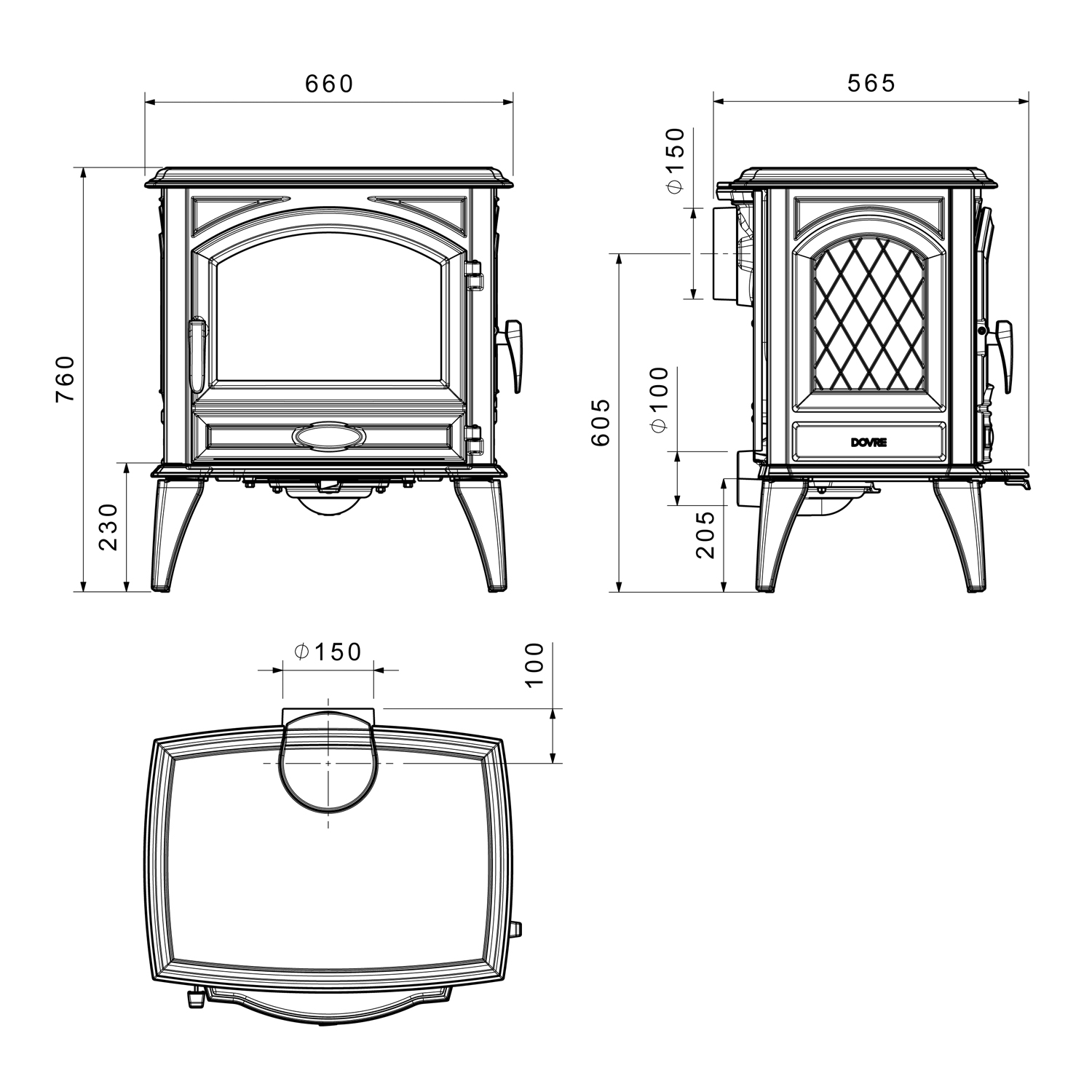 Dovre 640 WD Kaminofen Gusseisen Cremeweiß emailliert