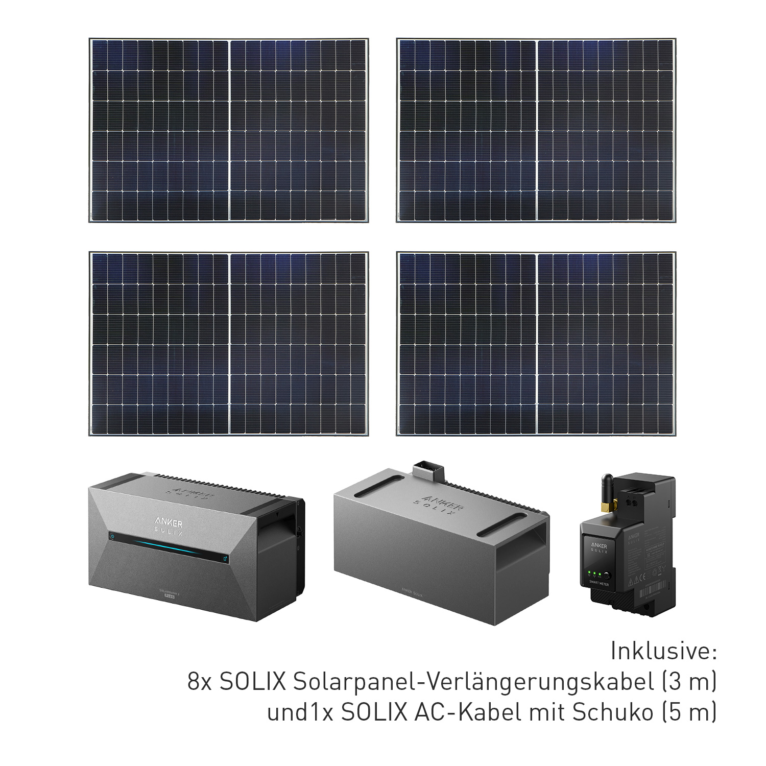 Balkonkraftwerk 1700 W mit Anker SOLIX 2 E1600 PRO Speicher (4x Solarpanel 425 W) + 1x BP1600 Speichererweiterung