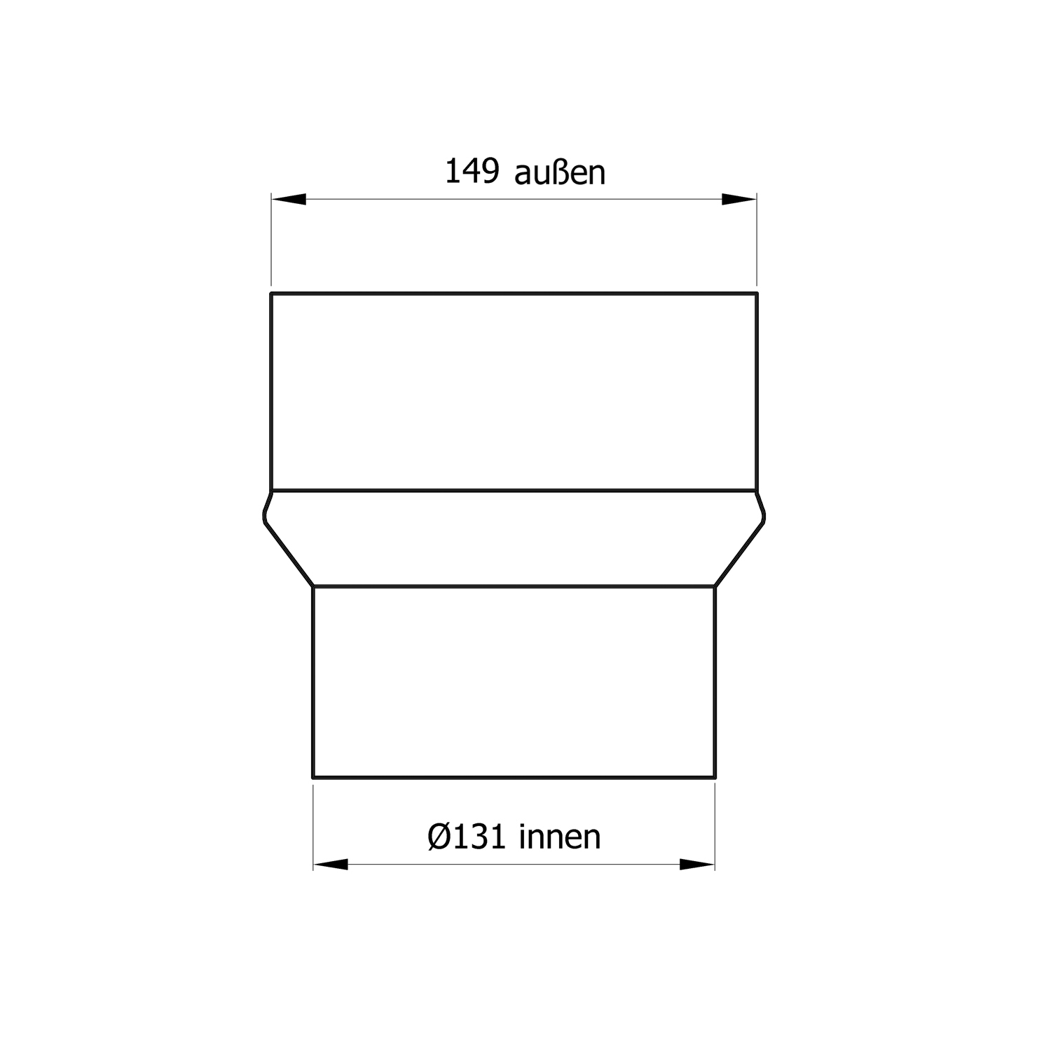 Raik Rauchrohr / Ofenrohr Erweiterung 130mm -150mm schwarz