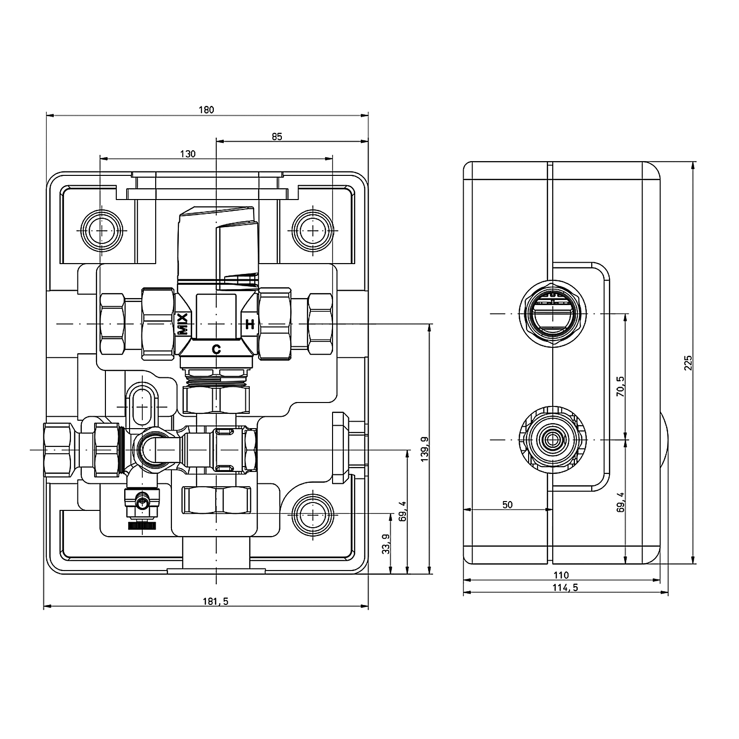 Afriso ATM 363 WMG thermisches Mischventil mit Isolation, Wasser-Mischergruppe