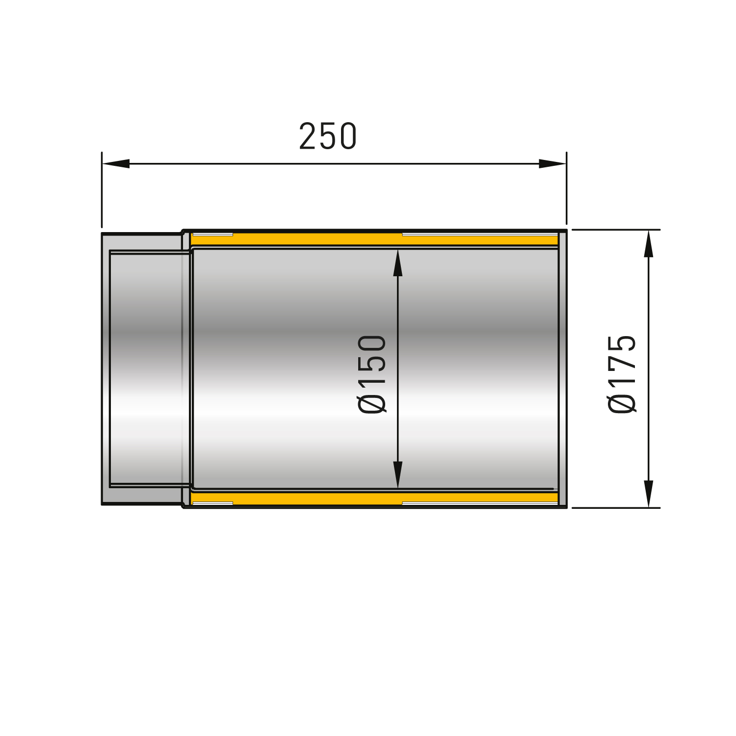 Raik Rauchrohr / Ofenrohr Izoker doppelwandig mit Isolierung, Durchmesser 150 mm, Länge 250 mm, Schwarz