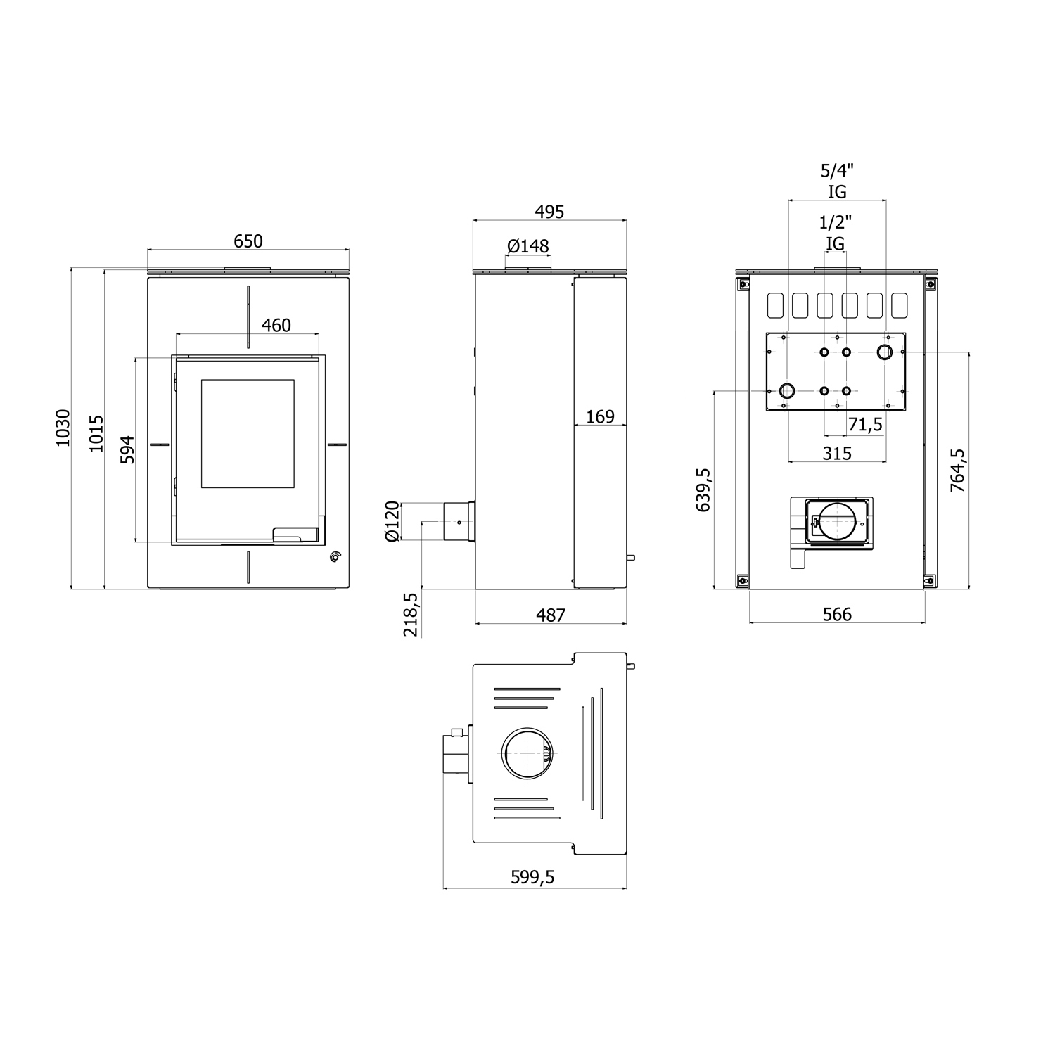 Aquaflam Vario Saporo Manual Wasserführender Kaminofen Grey 11/7 kW