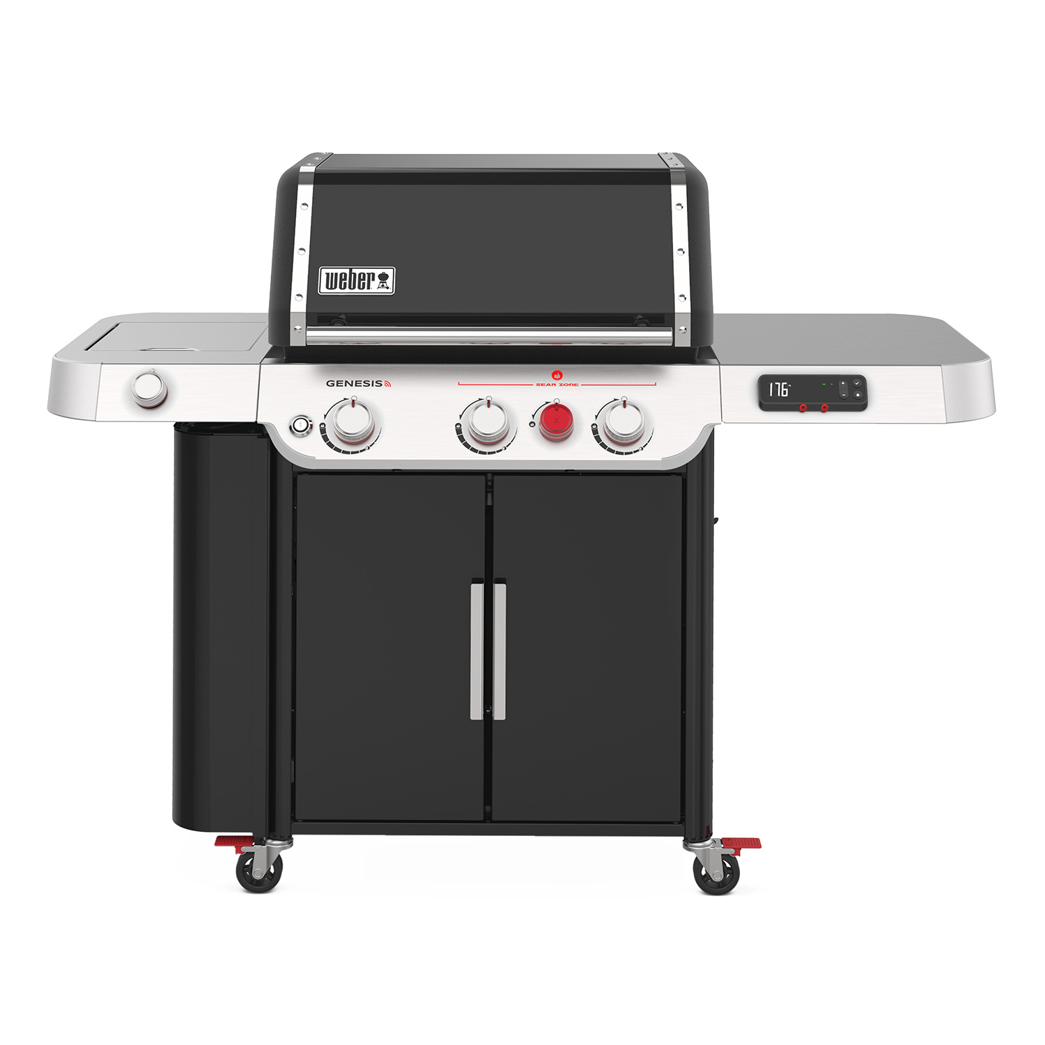 Weber Genesis EX-335 Smart Gas-Grillstation Schwarz + CRAFTED Grillkorb + CRAFTED Glasierter Pizzastein + CRAFTED Sear Grate