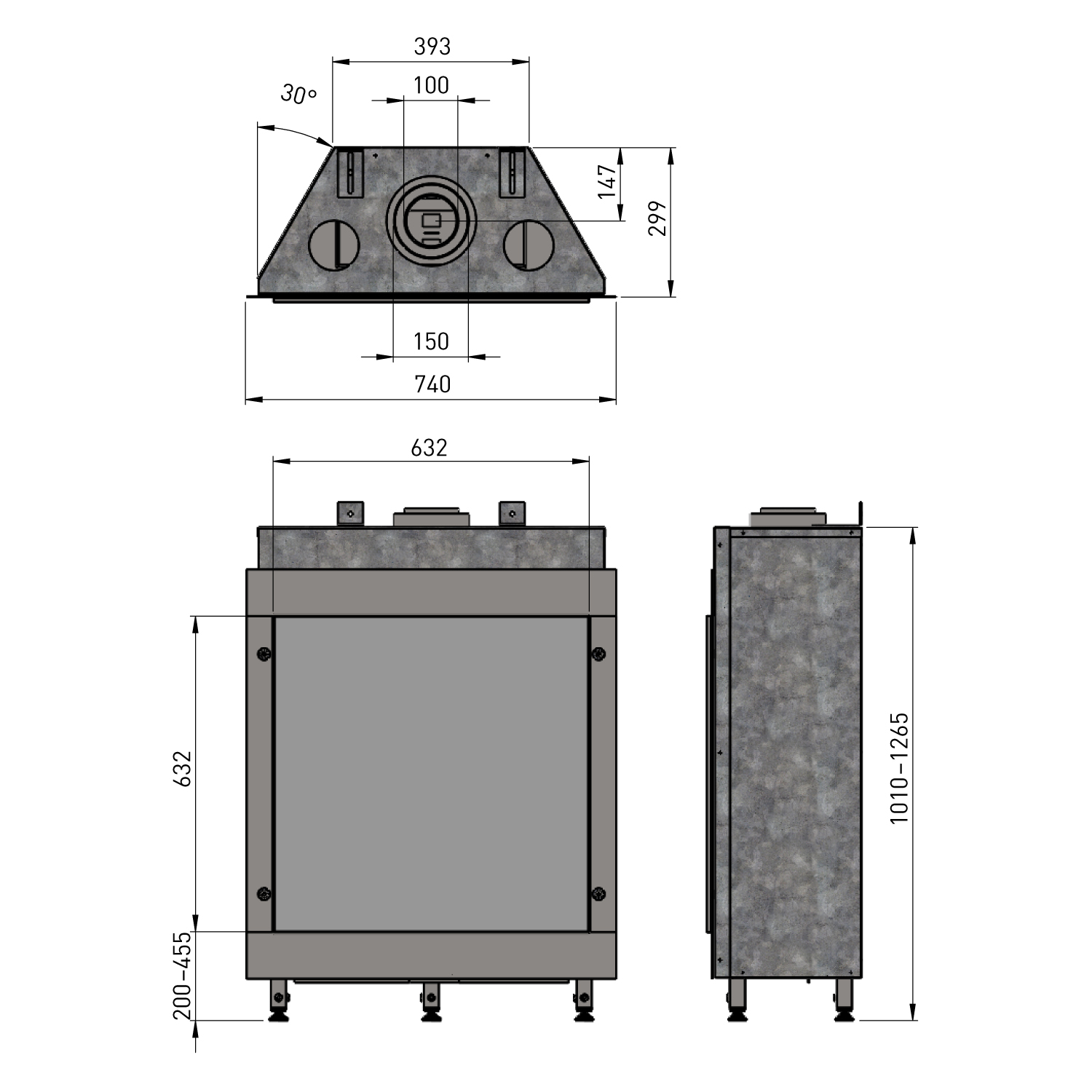 Trimline Fires Trimline 63H Front Gas Kamineinsatz G20/G25