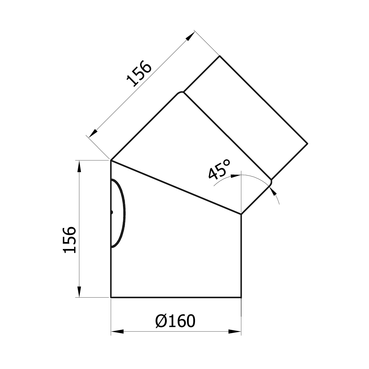 Raik Rauchrohrbogen / Ofenrohr 160mm - 45° mit Reinigungsöffnung schwarz