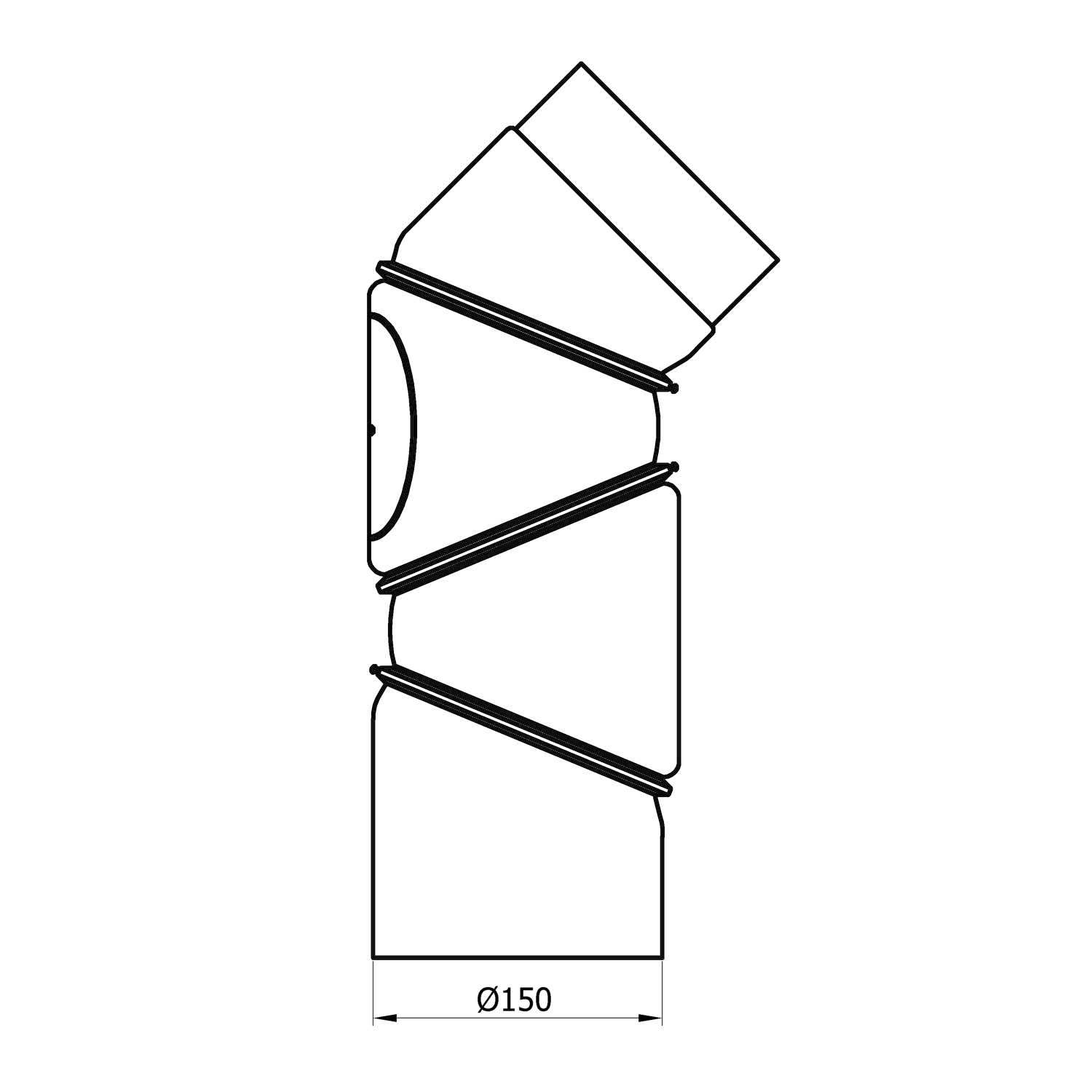 Raik Rauchrohrbogen / Ofenrohr 150mm - Multibogen schwarz mit Tür - 4teilig